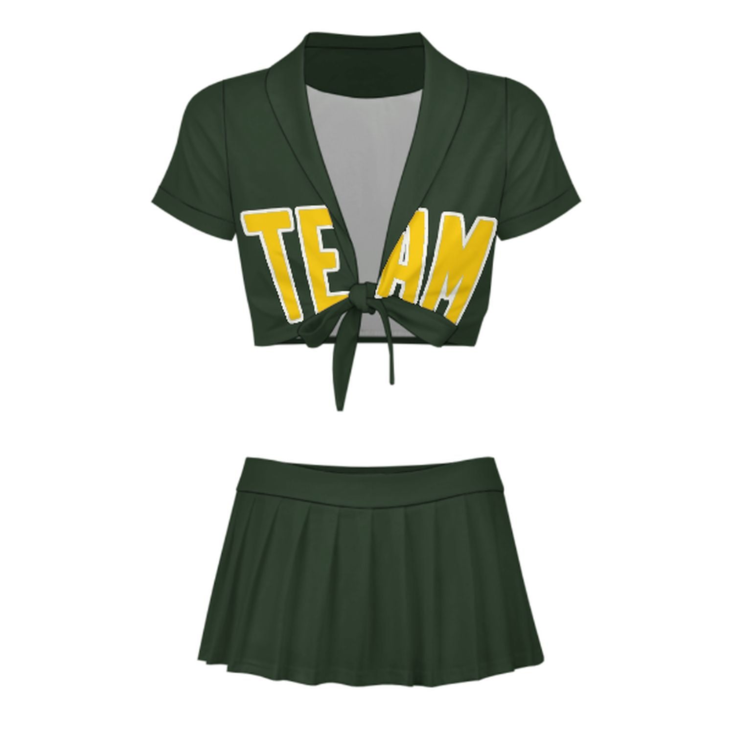 Maßgeschneidertes Tannengrün Gold Cheerleader Outfit Set