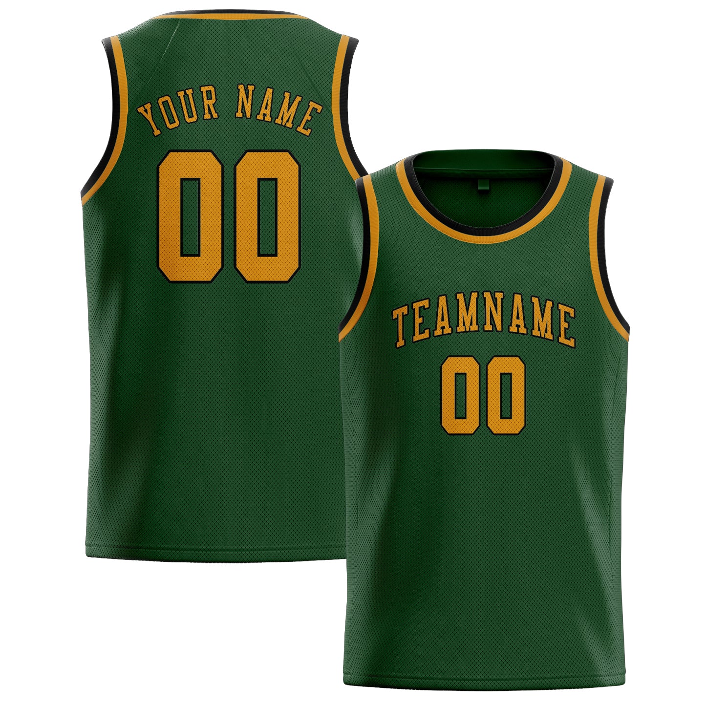 Benutzerdefiniertes Professionelles Tannengrün Gelb Basketballtrikot
