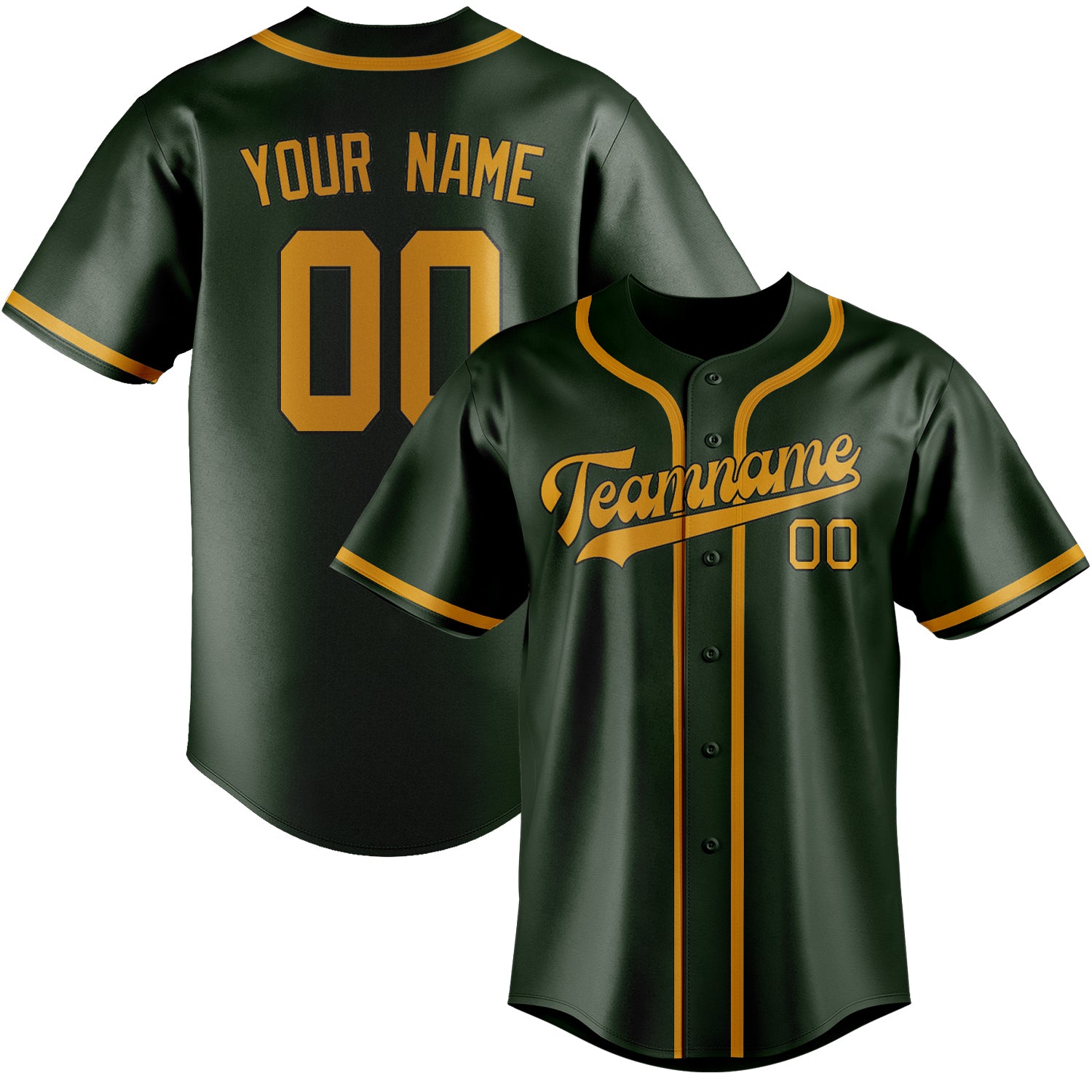 Benutzerdefiniertes Professionelles Tannengrün Gelb Baseballtrikot