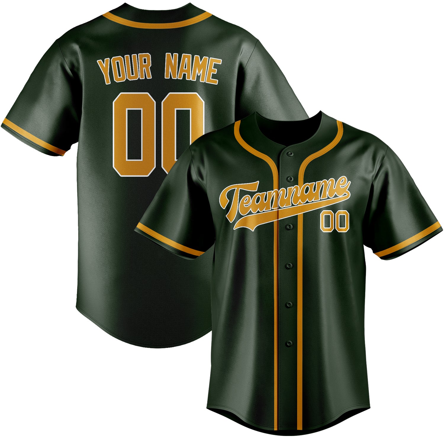 Benutzerdefiniertes Professionelles Tannengrün Gelb Baseballtrikot