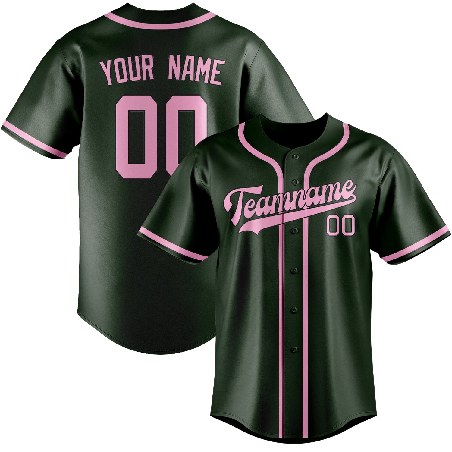 Benutzerdefiniertes Professionelles Tannengrün Rosa Baseballtrikot