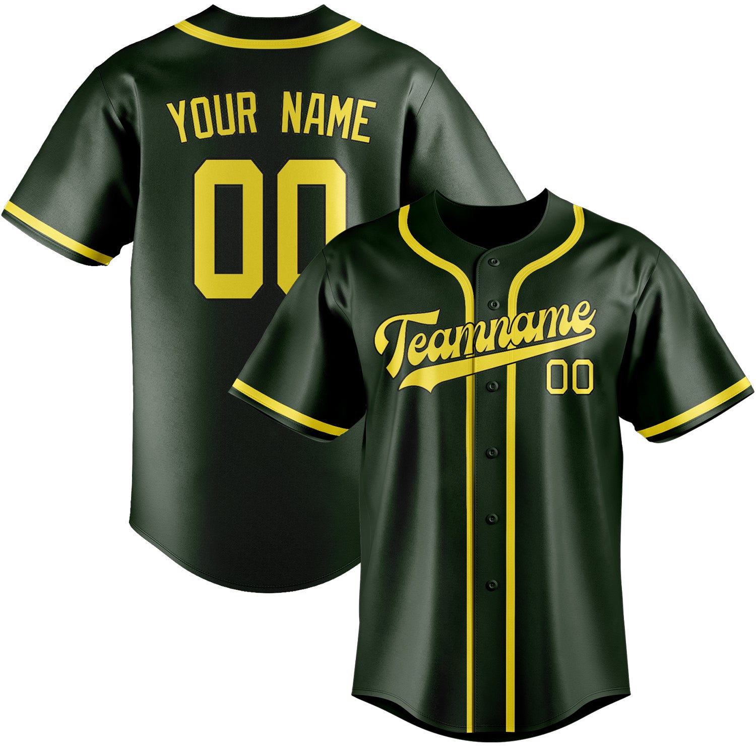 Benutzerdefiniertes Professionelles Tannengrün Blassgelb Baseballtrikot