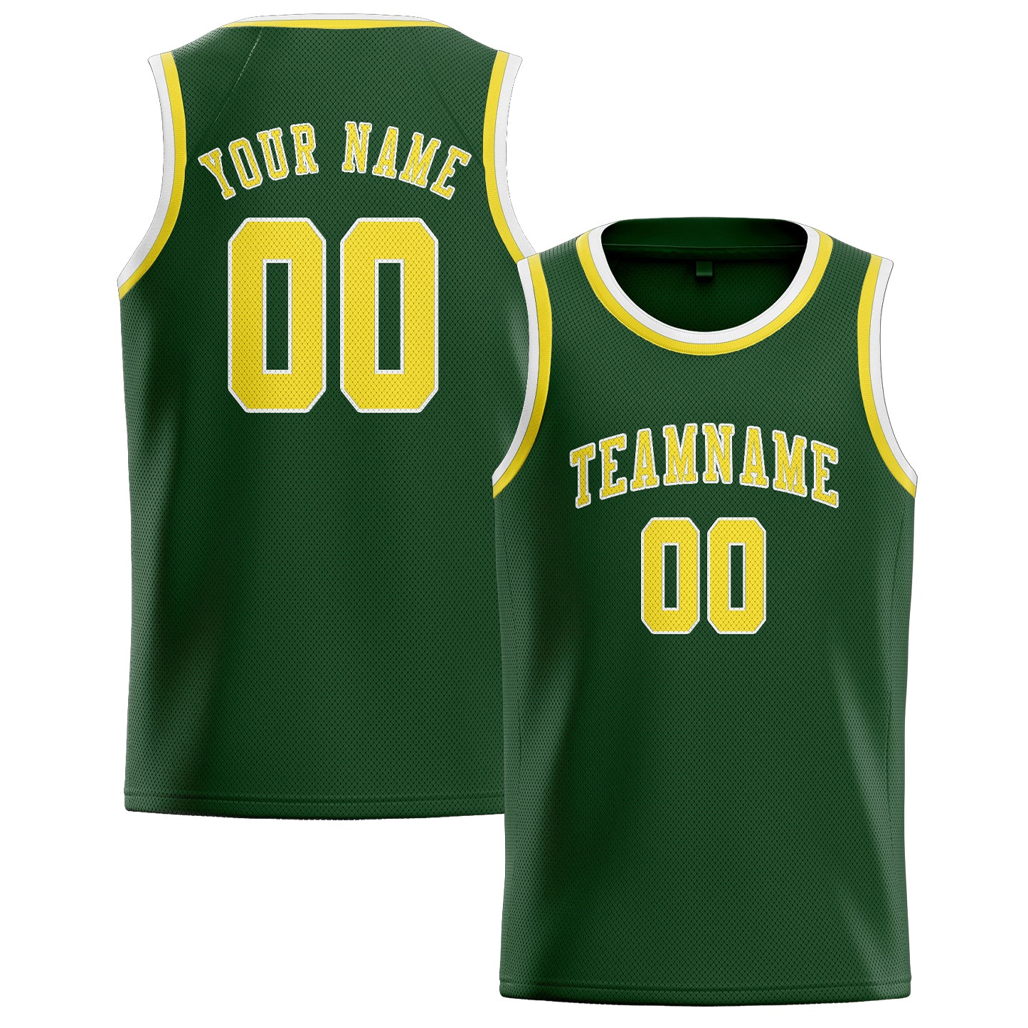 Benutzerdefiniertes Professionelles Tannengrün Blassgelb Basketballtrikot