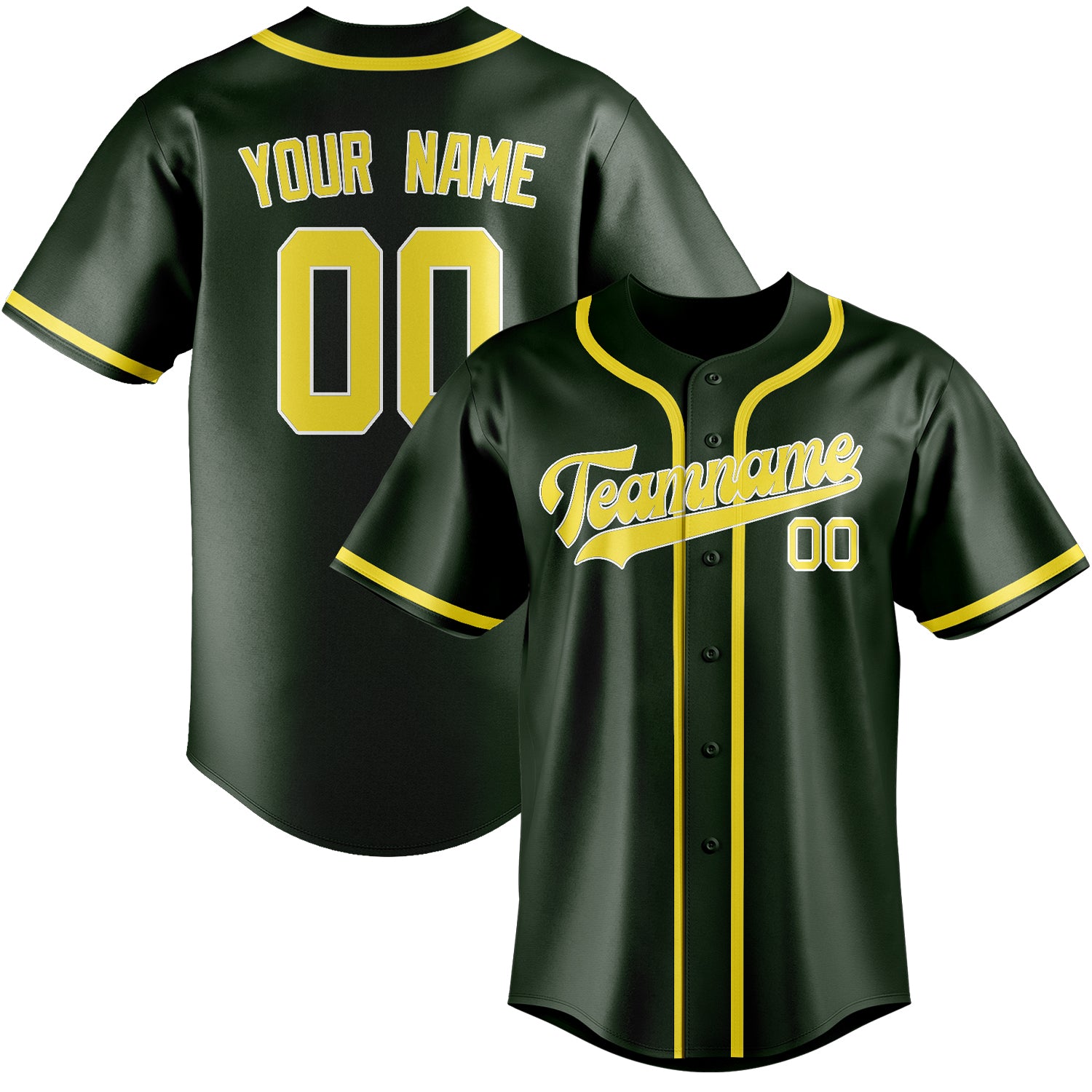 Benutzerdefiniertes Professionelles Tannengrün Blassgelb Baseballtrikot