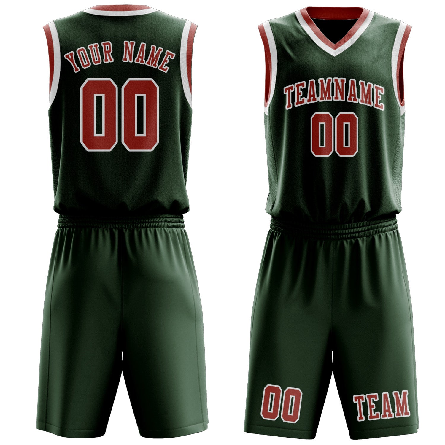 Benutzerdefiniertes Professionelles Tannengrün Kupferrose Basketballtrikot-Set