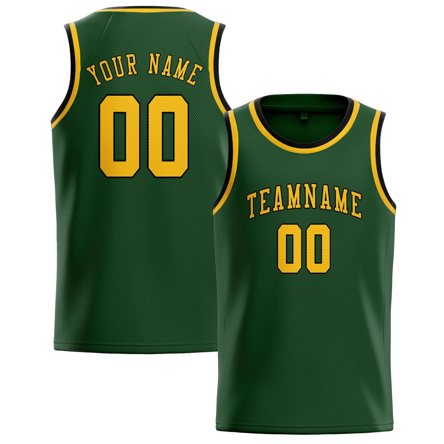 Benutzerdefiniertes Professionelles Tannengrün Gold Basketballtrikot