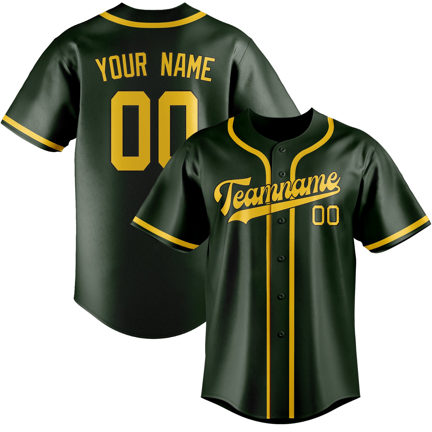 Benutzerdefiniertes Professionelles Tannengrün Gold Baseballtrikot