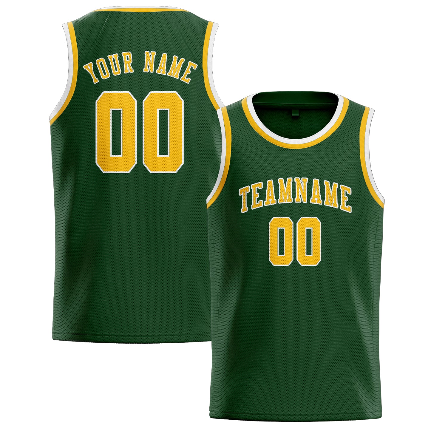 Benutzerdefiniertes Professionelles Tannengrün Gold Basketballtrikot