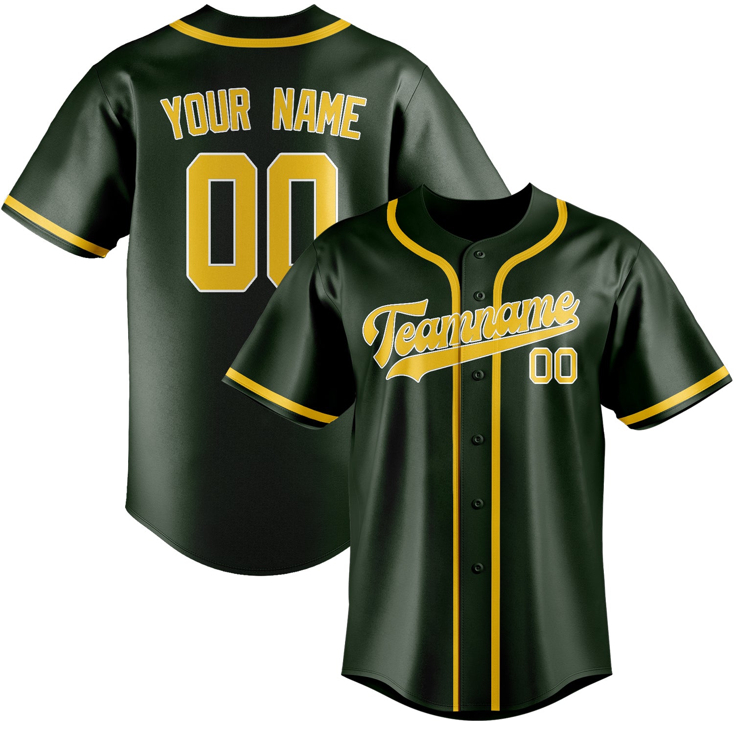 Benutzerdefiniertes Professionelles Tannengrün Gold Baseballtrikot