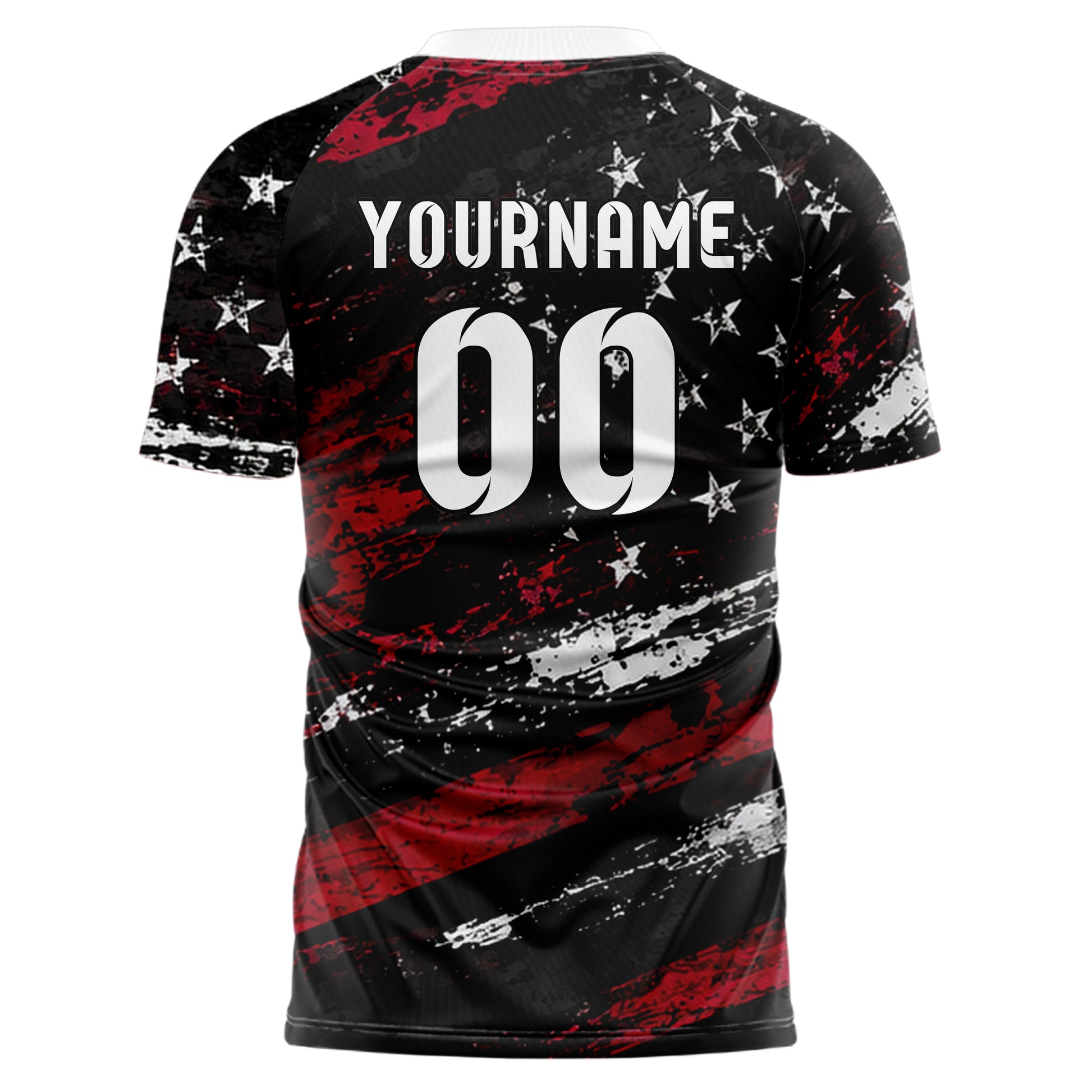 Schwarz dunkles Flaggen Weathered Flag Stripes Design 06-0008 individuelles Fußballtrikot back