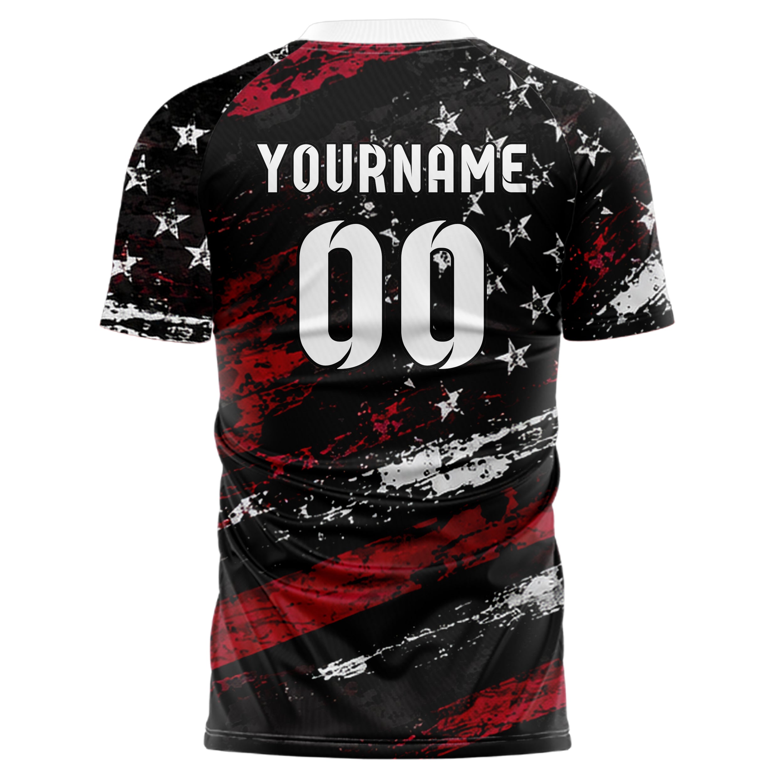 Schwarz dunkles Flaggen Weathered Flag Stripes Design 06-0008 individuelles Fußballtrikot back