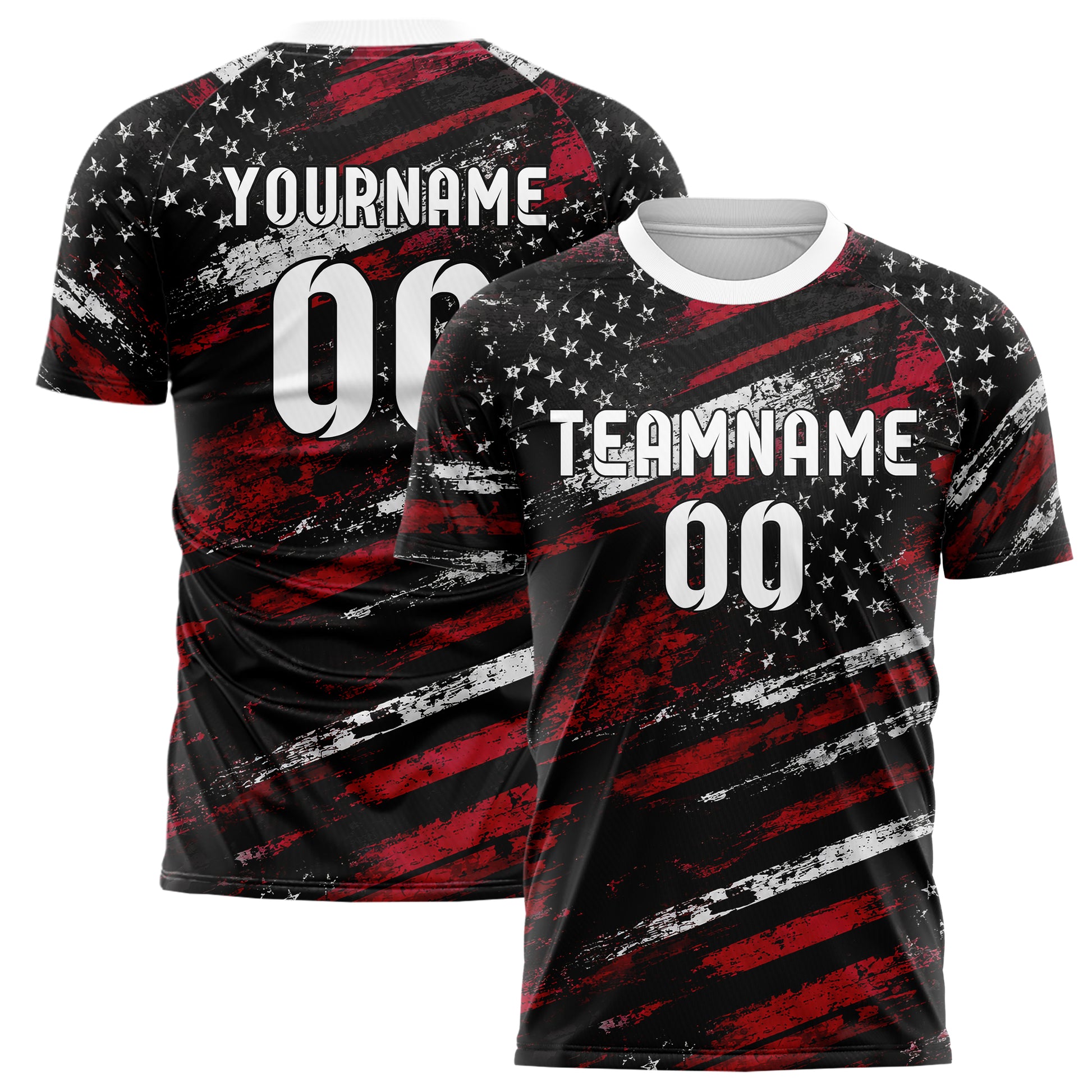 Schwarz dunkles Flaggen Weathered Flag Stripes Design 06-0008 individuelles Fußballtrikot main
