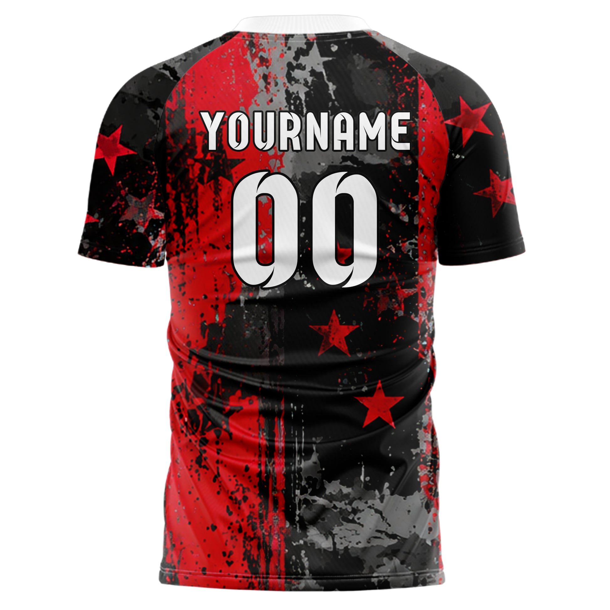 Rot lebendiges Flaggen Weathered Flag Stripes Design 06-0003 individuelles Fußballtrikot back