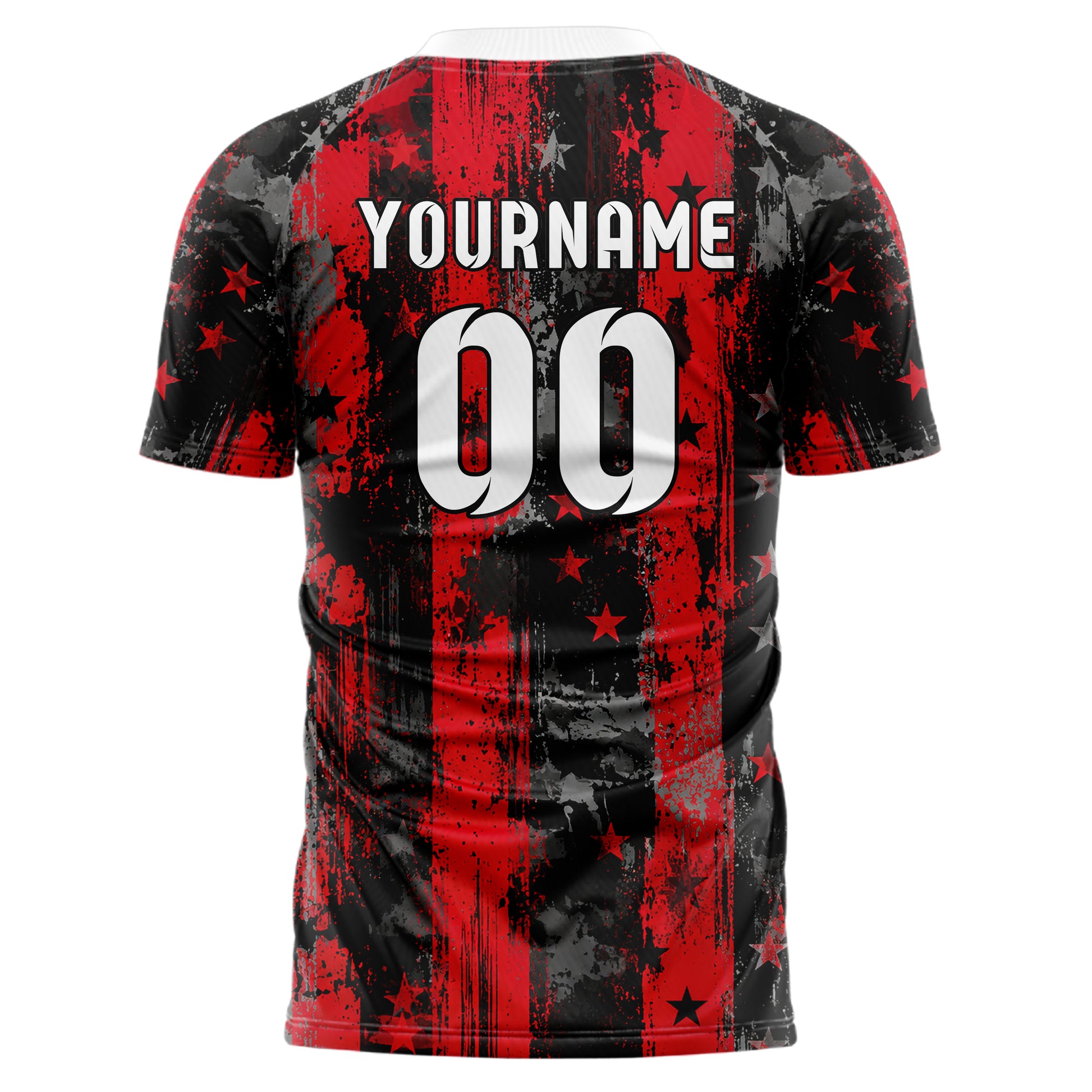 Rot lebendiges Flaggen Weathered Flag Stripes Design 06-0003 individuelles Fußballtrikot front