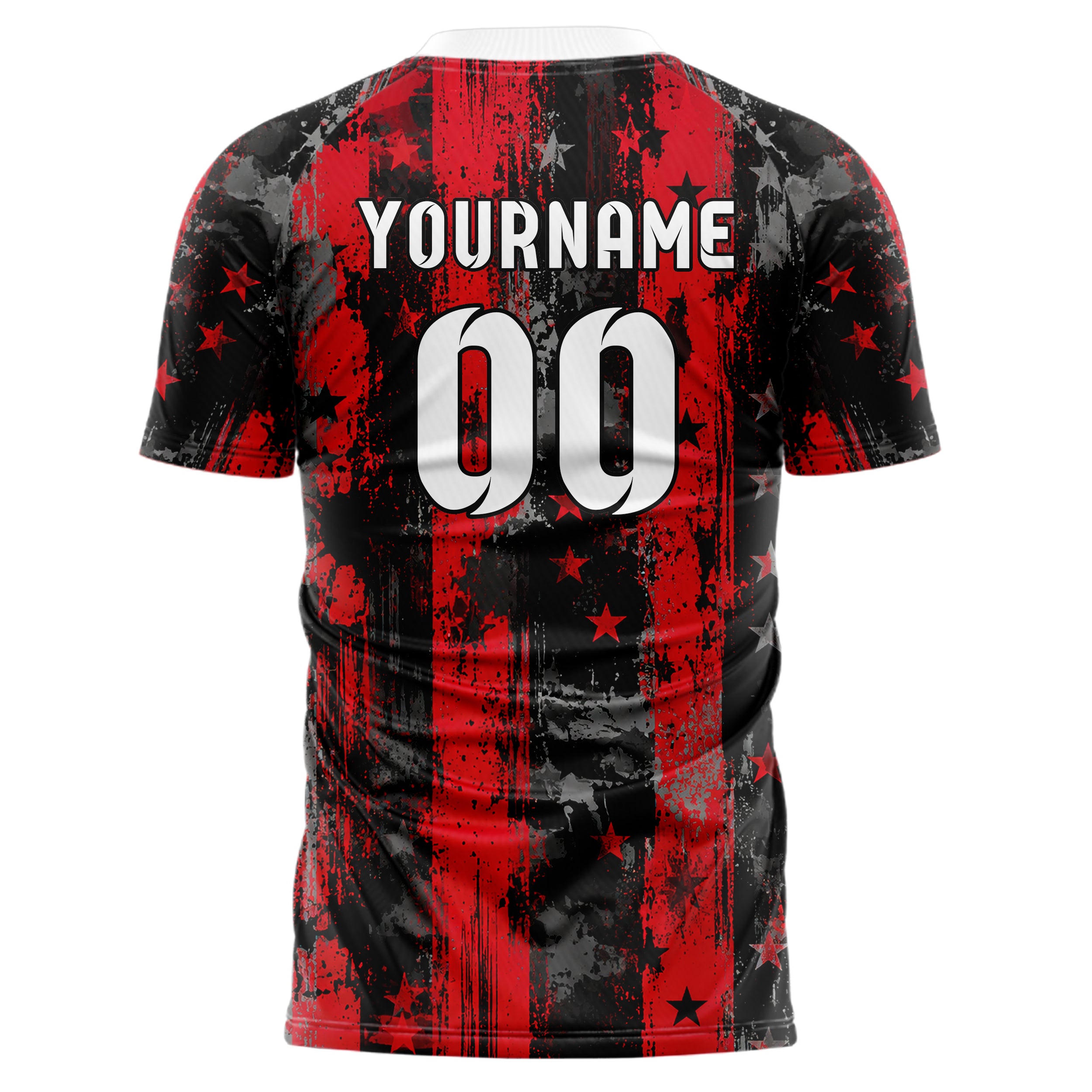 Rot lebendiges Flaggen Weathered Flag Stripes Design 06-0003 individuelles Fußballtrikot front