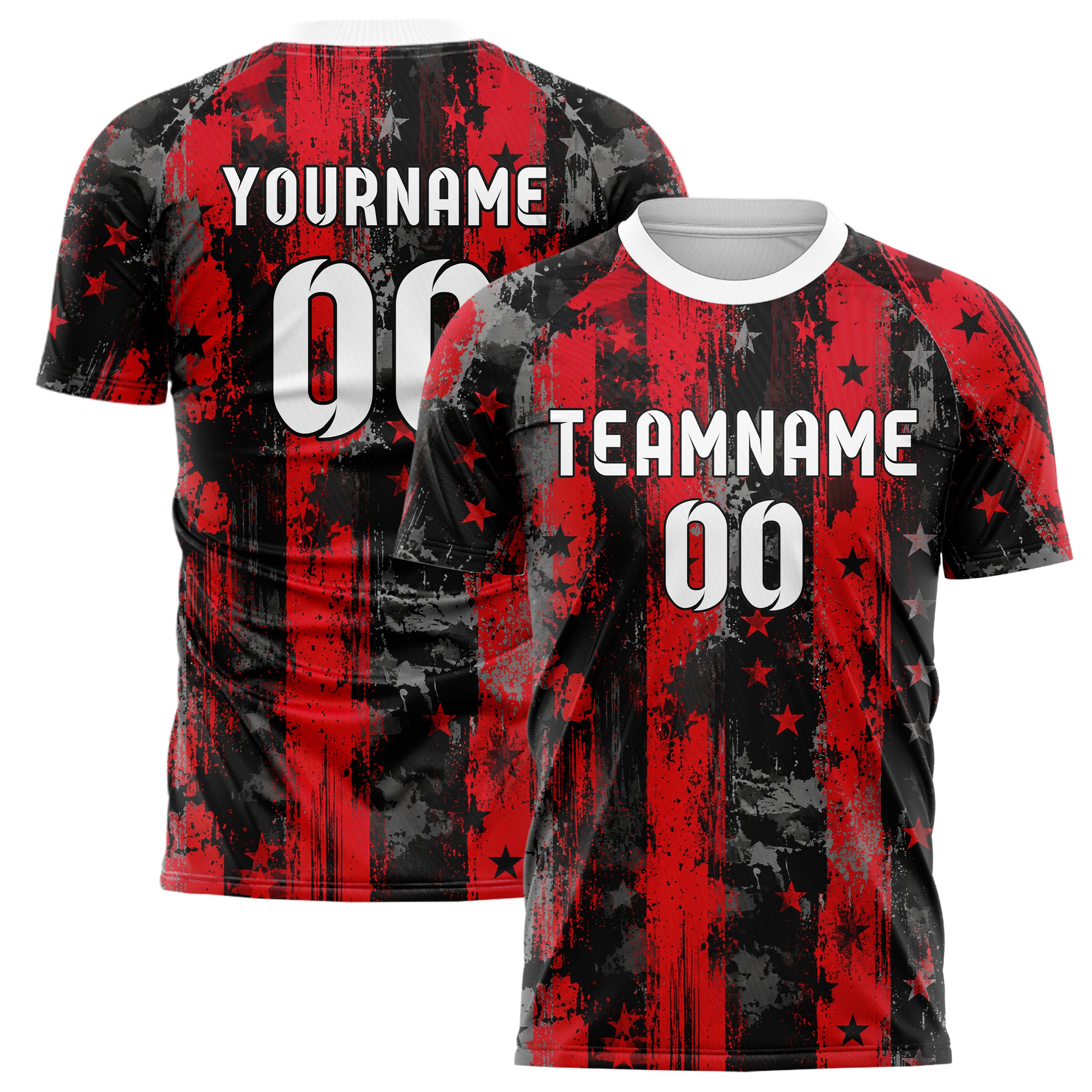 Rot lebendiges Flaggen Weathered Flag Stripes Design 06-0003 individuelles Fußballtrikot main