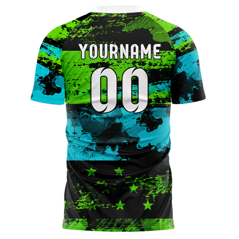 Neongruen lebendiges Flaggen klare horizontale Flag Blocks Design 06-0009 individuelles Fußballtrikot back