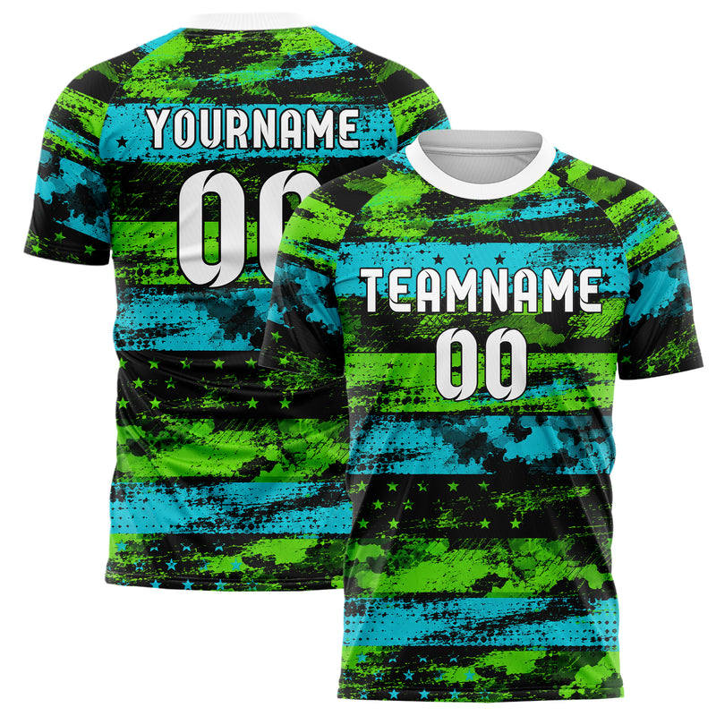 Neongruen lebendiges Flaggen klare horizontale Flag Blocks Design 06-0009 individuelles Fußballtrikot main