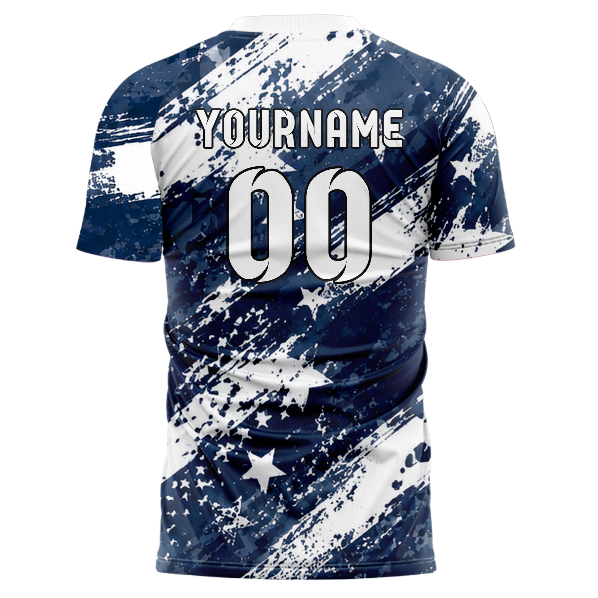 Marineblau klassisches Flaggen Weathered Flag Stripes Design 06-0013 individuelles Fußballtrikot back