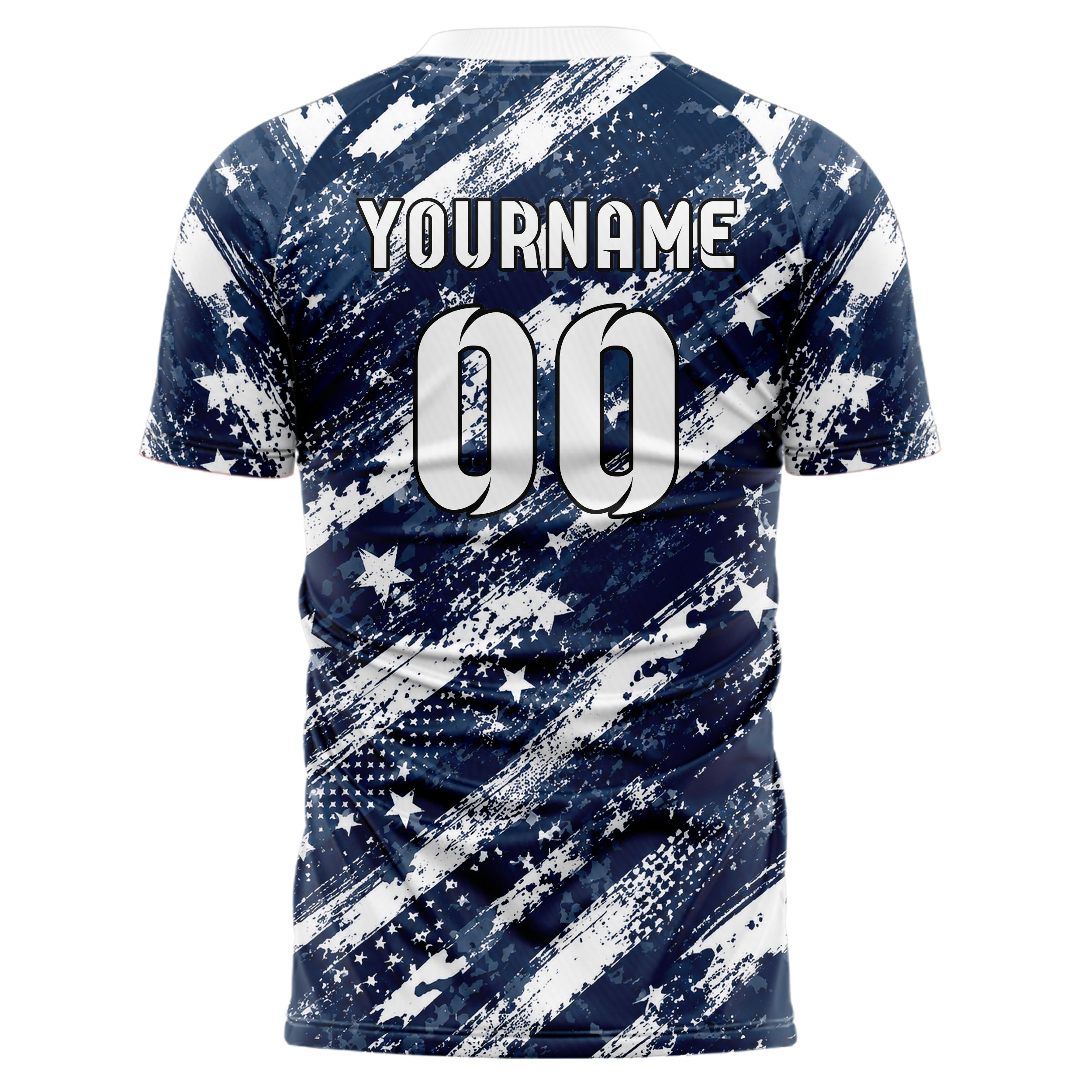 Marineblau klassisches Flaggen Weathered Flag Stripes Design 06-0013 individuelles Fußballtrikot front