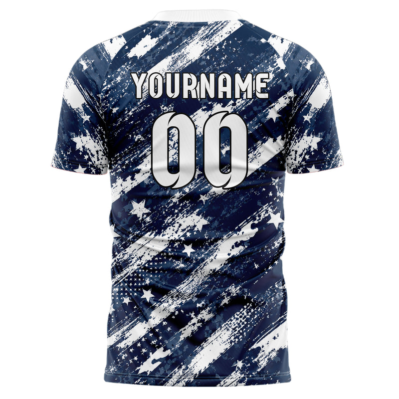 Marineblau klassisches Flaggen Weathered Flag Stripes Design 06-0013 individuelles Fußballtrikot front
