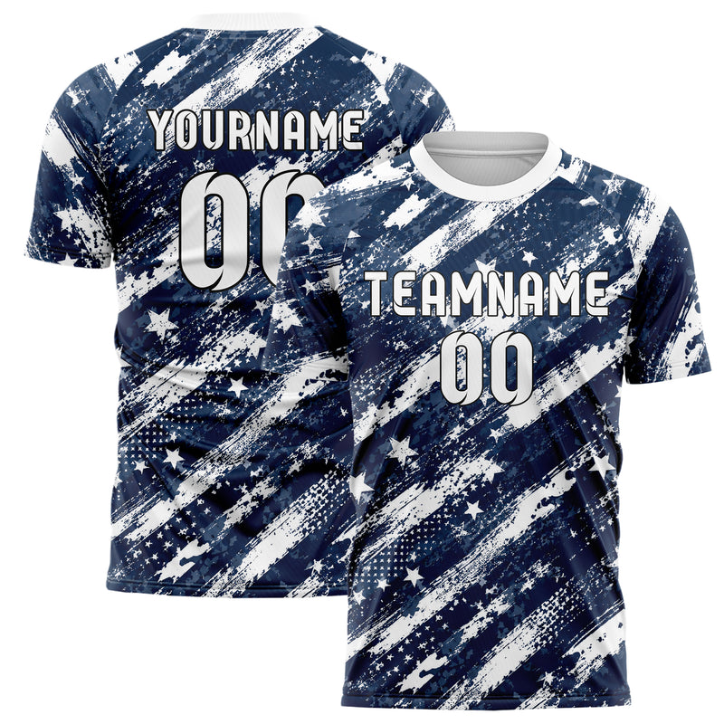 Marineblau klassisches Flaggen Weathered Flag Stripes Design 06-0013 individuelles Fußballtrikot main