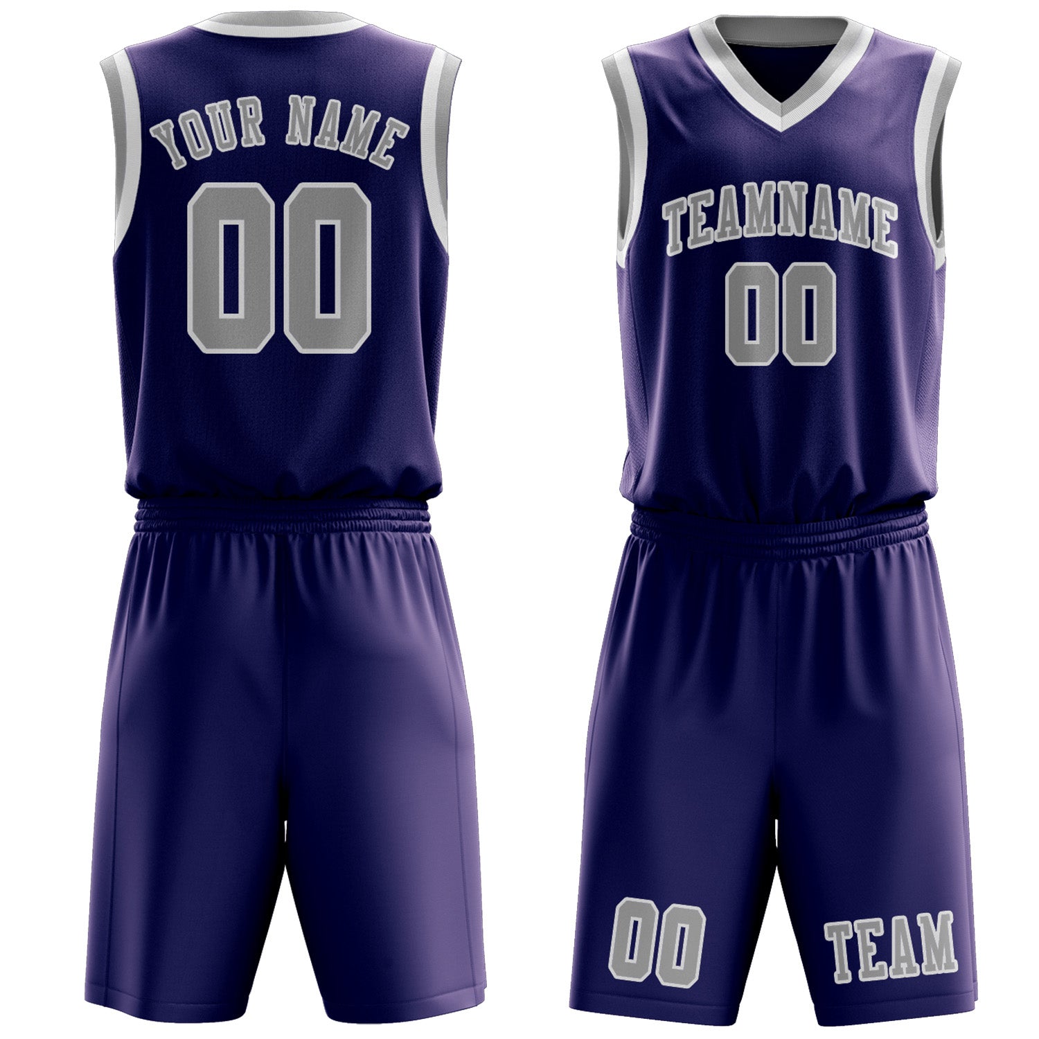 Benutzerdefiniertes Professionelles Lila Grau Basketballtrikot-Set