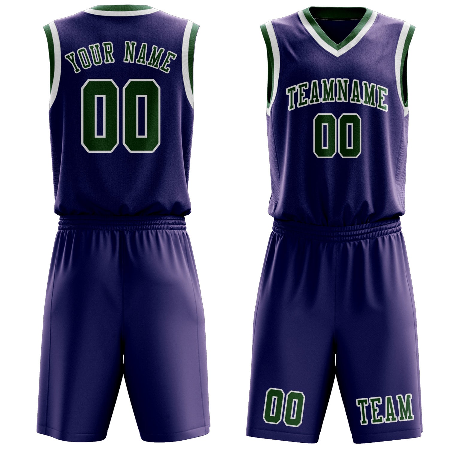 Benutzerdefiniertes Professionelles Lila Moosgrün Basketballtrikot-Set