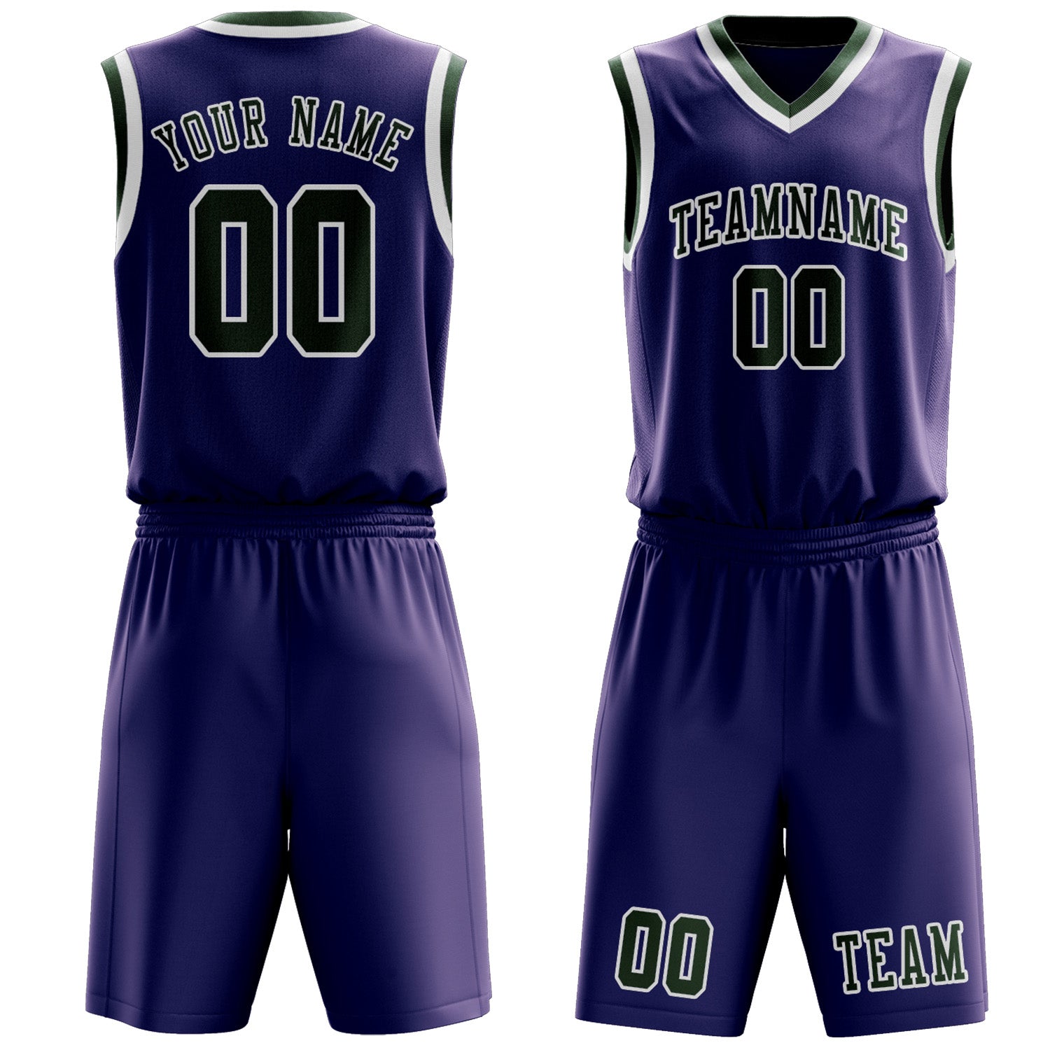 Benutzerdefiniertes Professionelles Lila Tannengrün Basketballtrikot-Set