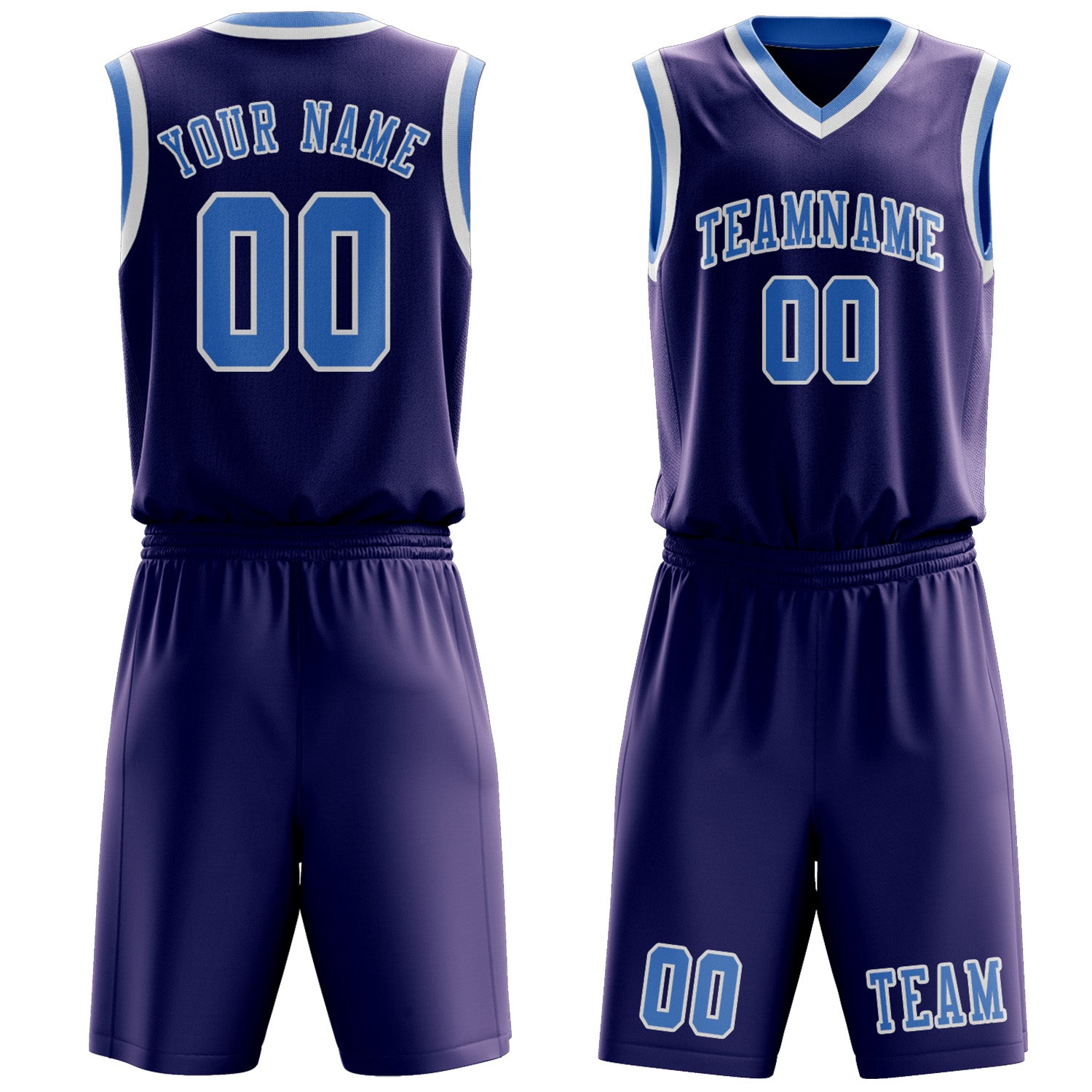 Benutzerdefiniertes Professionelles Lila Hellblau Basketballtrikot-Set
