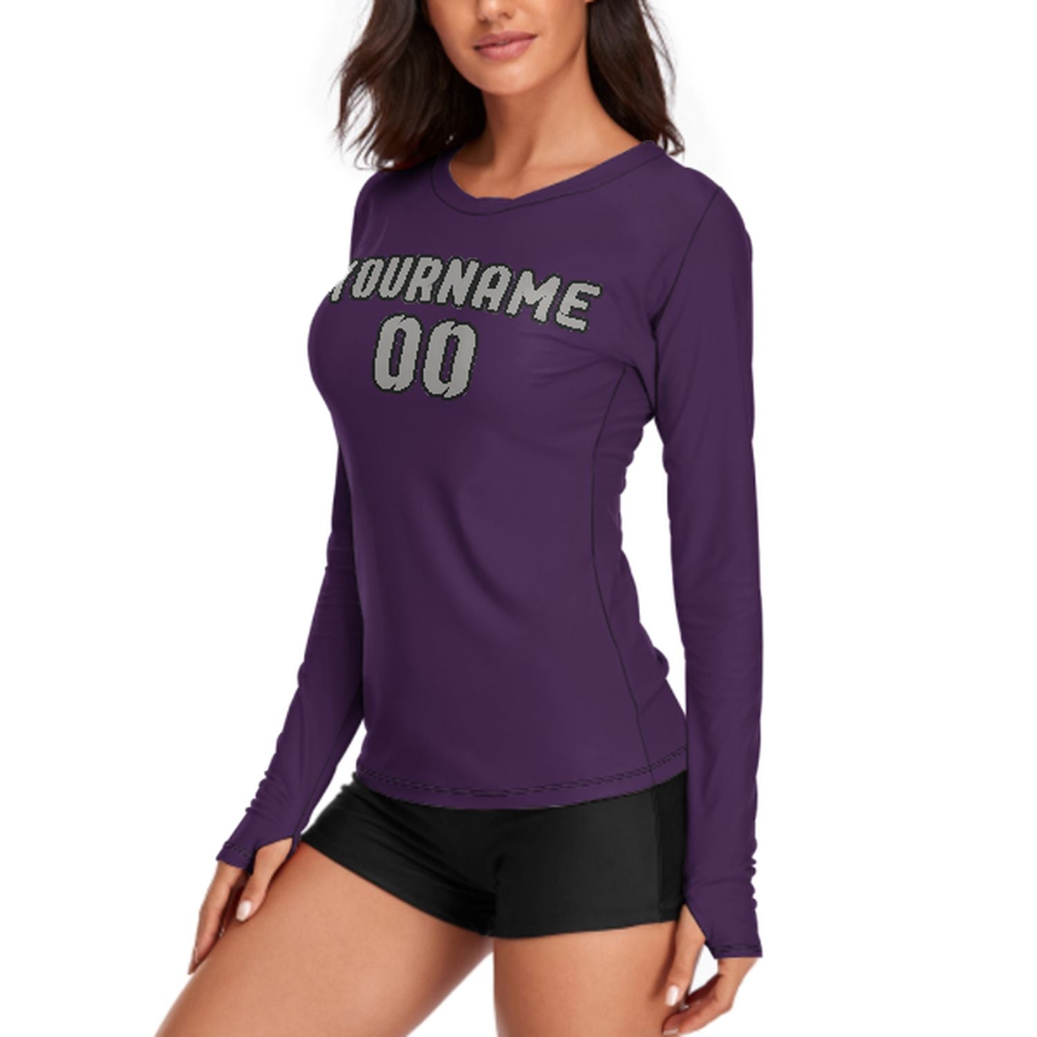 Maßgeschneidertes Lila Grau Damen Langarmshirt