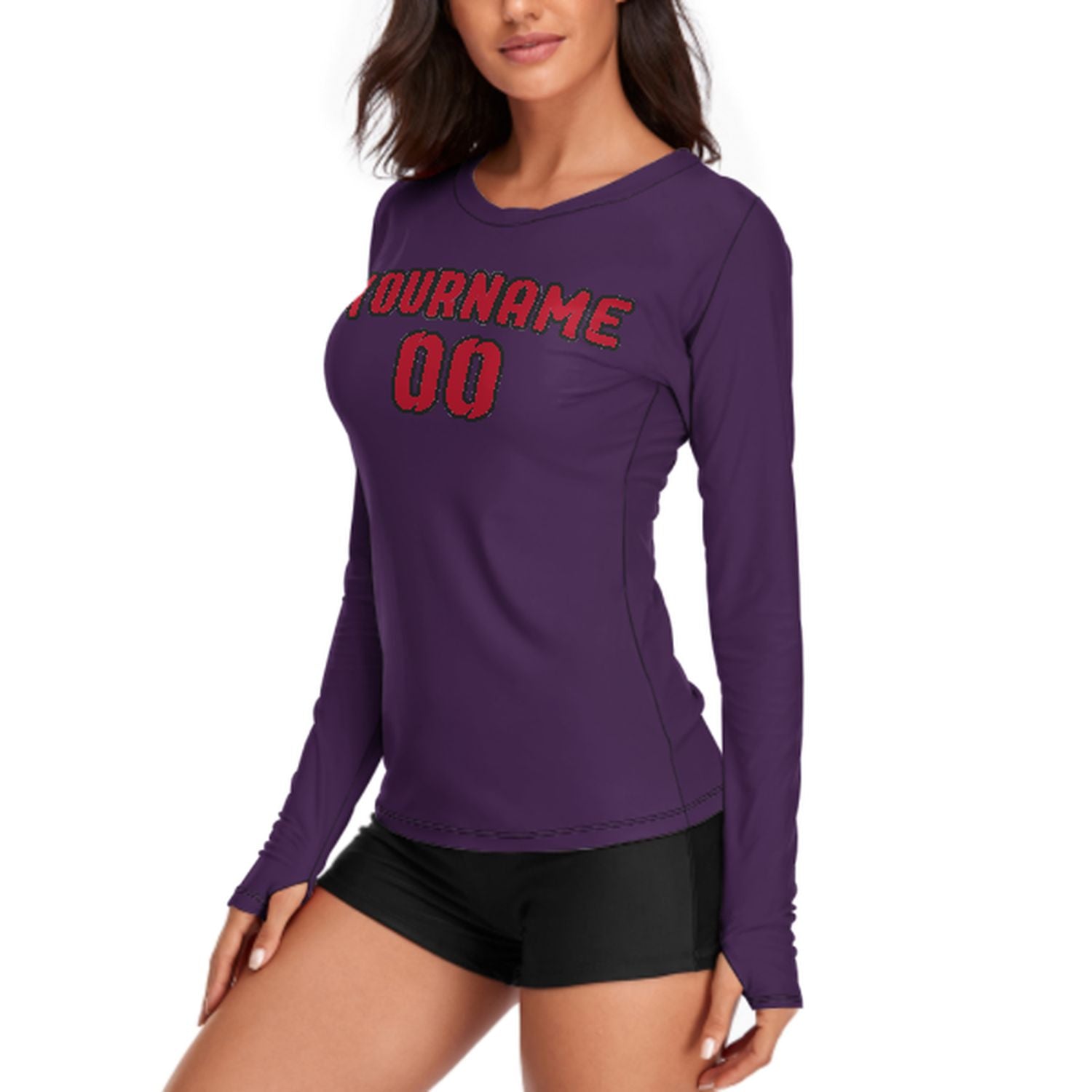 Maßgeschneidertes Lila Rot Damen Langarmshirt