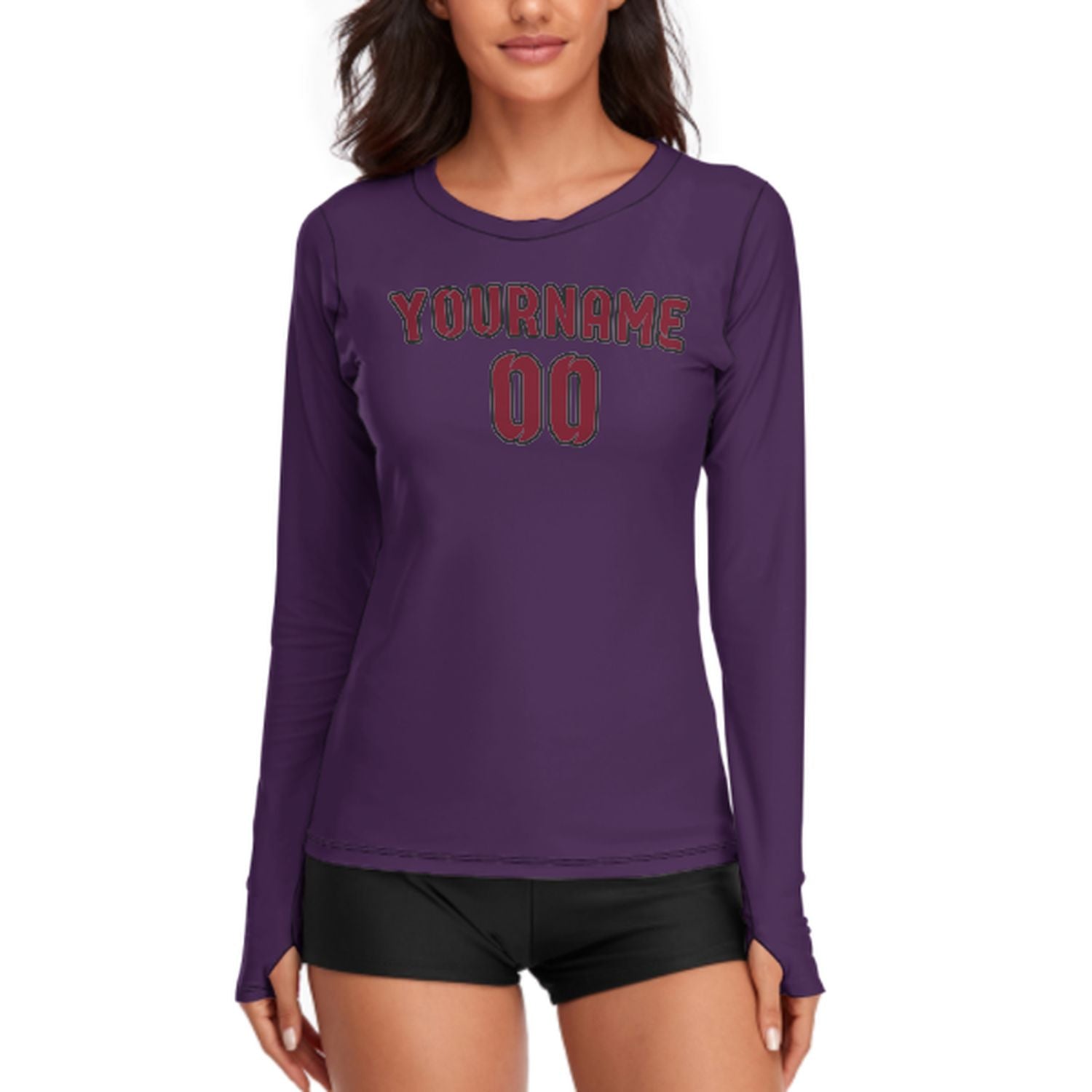 Maßgeschneidertes Lila Karmesinrot Damen Langarmshirt