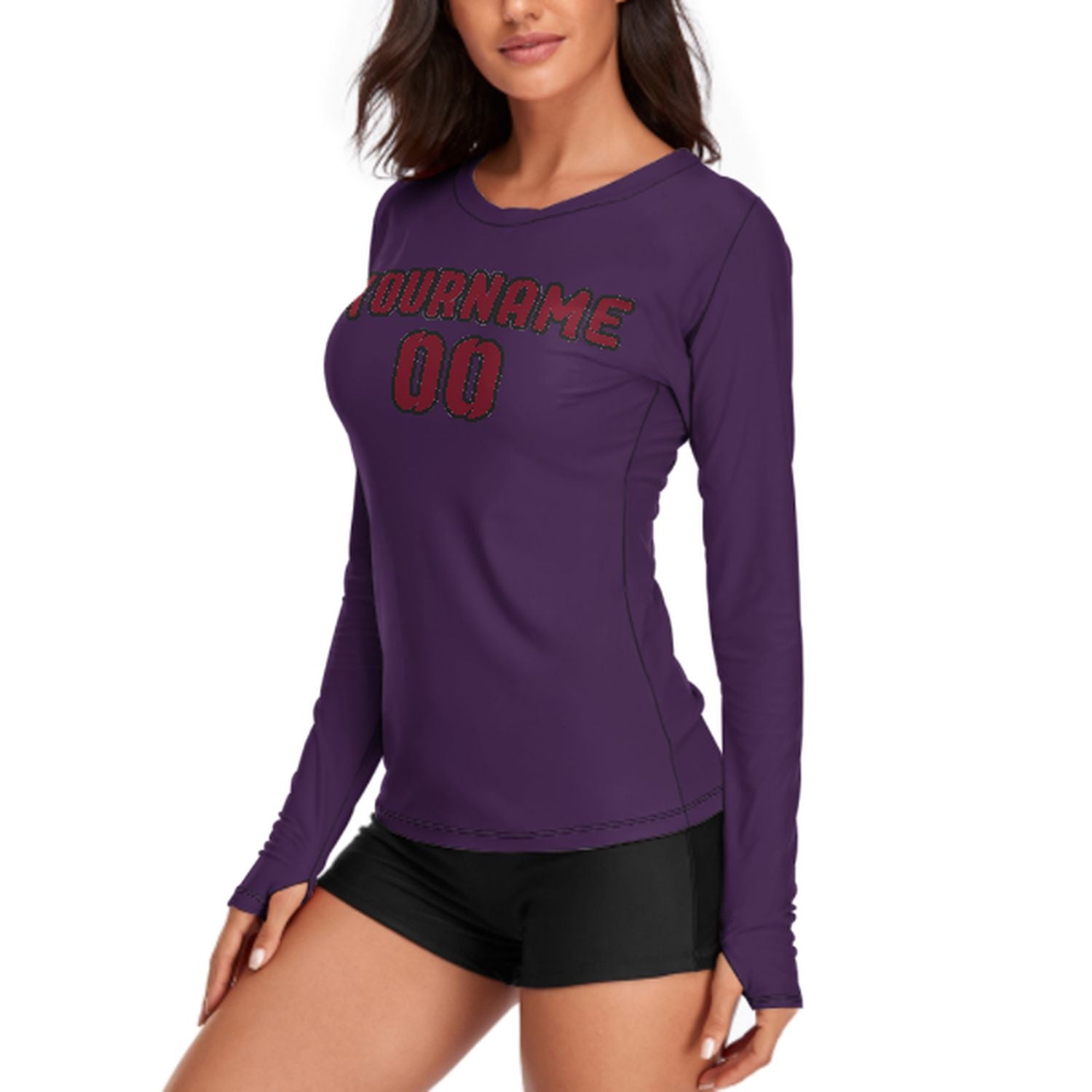 Maßgeschneidertes Lila Karmesinrot Damen Langarmshirt