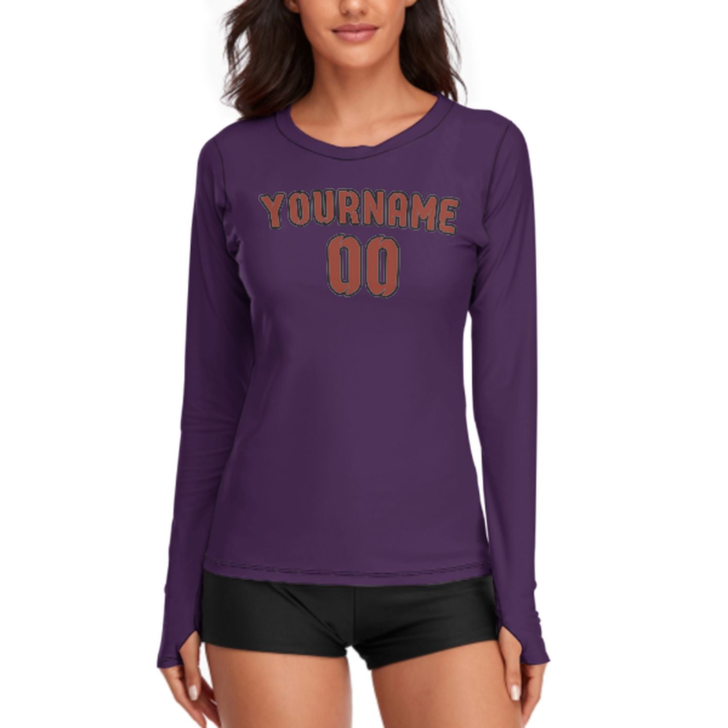 Maßgeschneidertes Lila Korallenrot Damen Langarmshirt