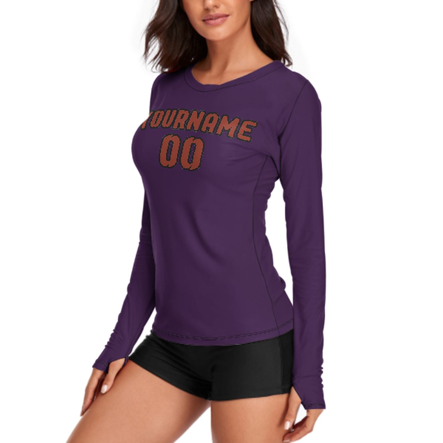 Maßgeschneidertes Lila Korallenrot Damen Langarmshirt