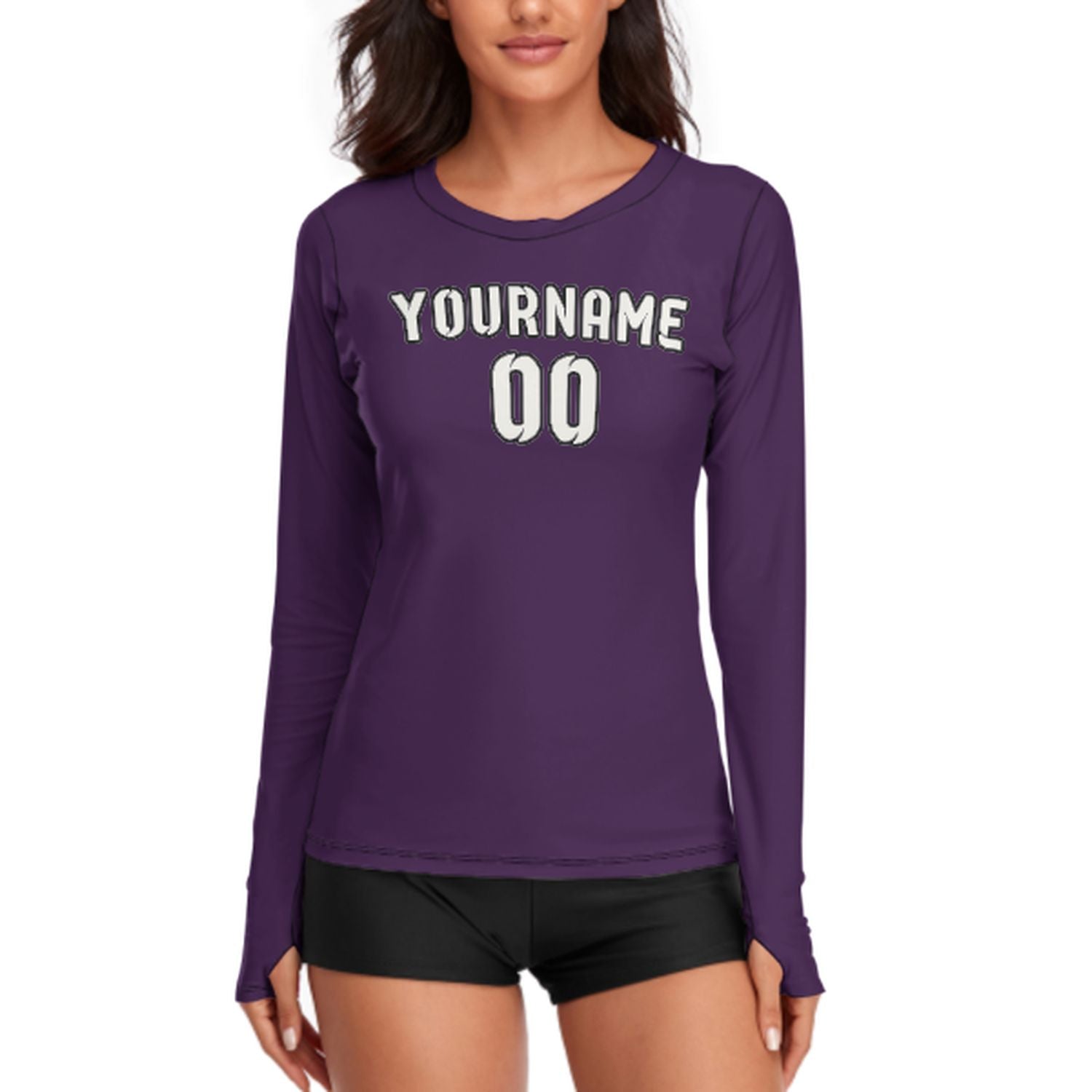 Maßgeschneidertes Lila Weiß Damen Langarmshirt