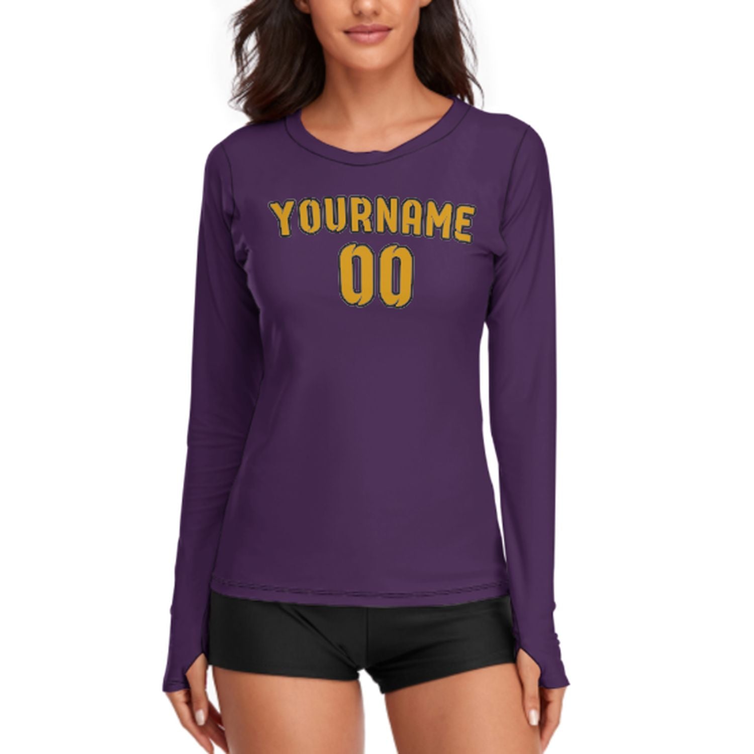 Maßgeschneidertes Lila Gelb Damen Langarmshirt