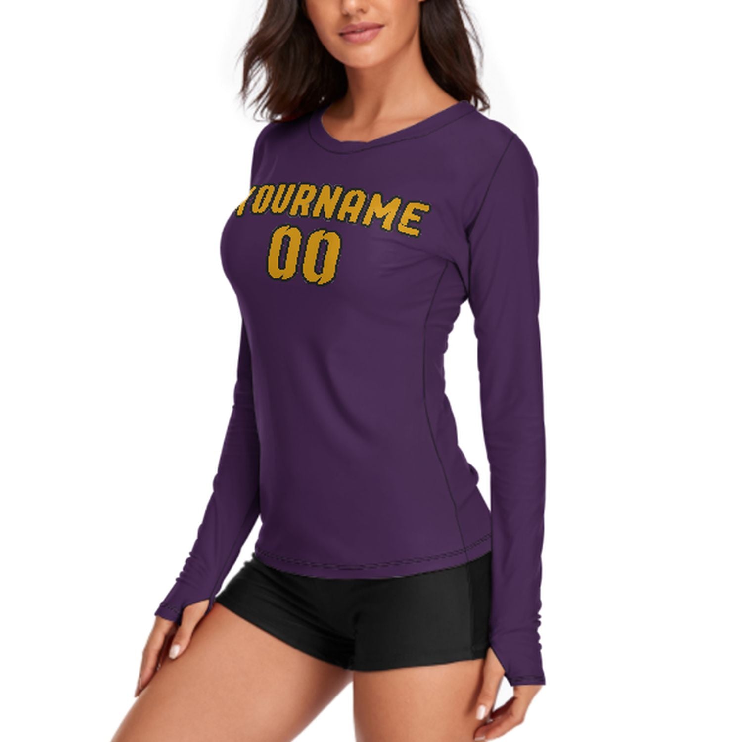 Maßgeschneidertes Lila Gelb Damen Langarmshirt