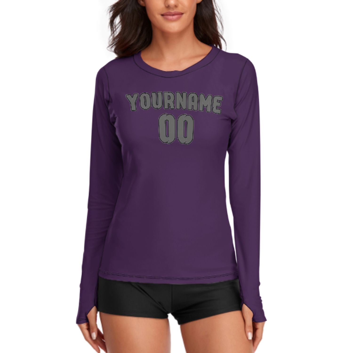 Maßgeschneidertes Lila Dunkelgrau Damen Langarmshirt