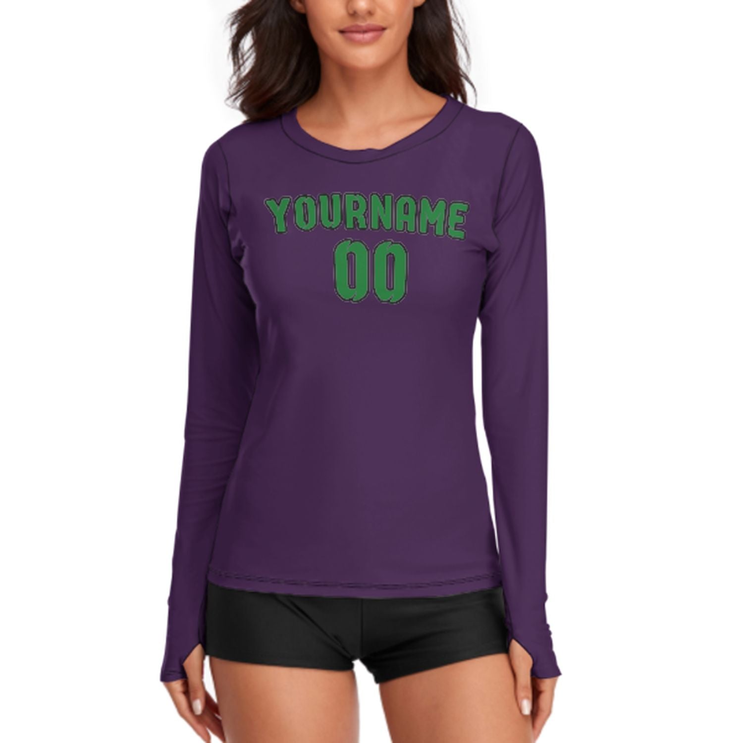 Maßgeschneidertes Lila Smaragdgrün Damen Langarmshirt