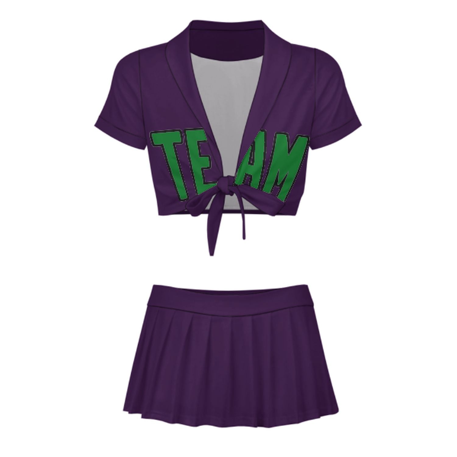 Maßgeschneidertes Lila Smaragdgrün Cheerleader Outfit Set