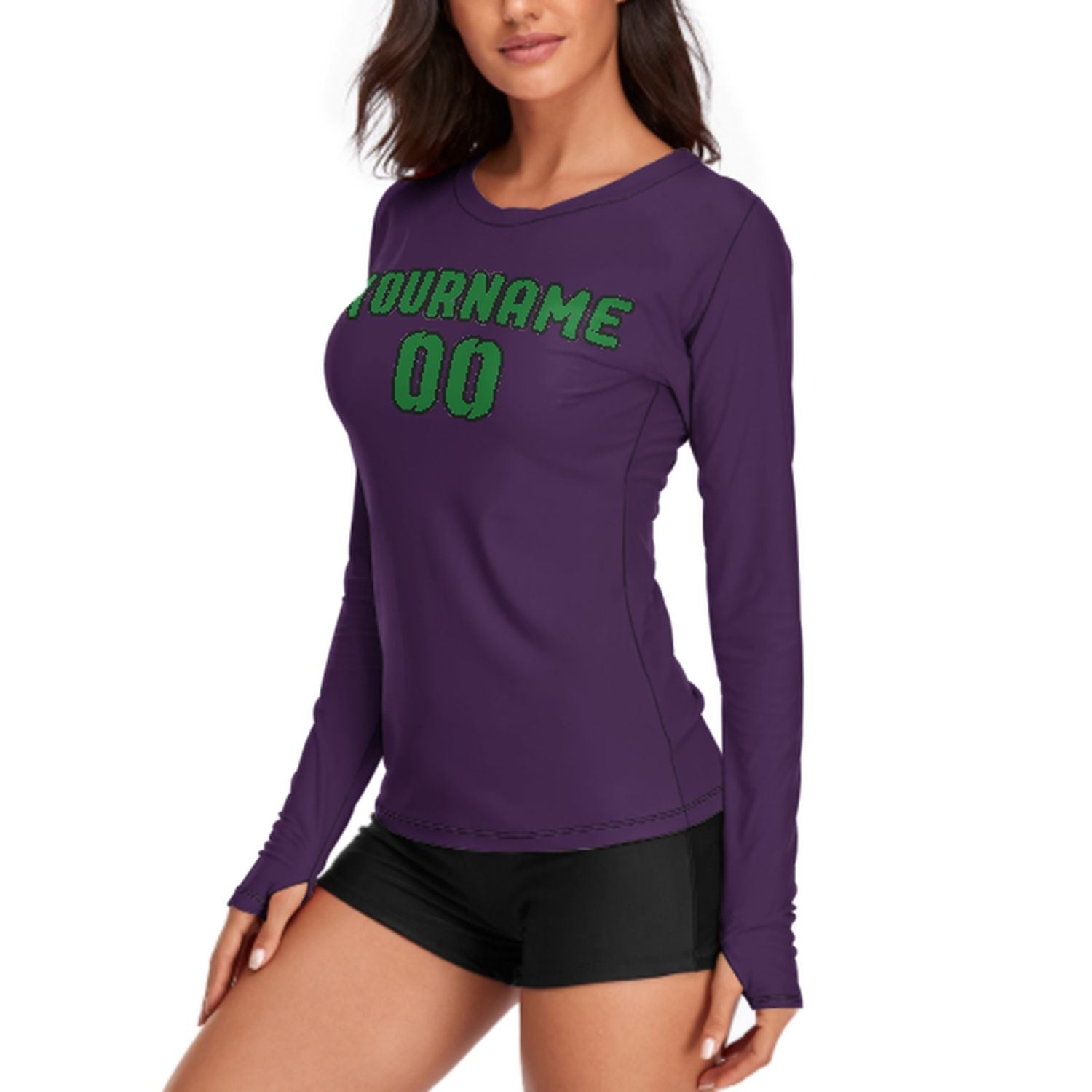 Maßgeschneidertes Lila Smaragdgrün Damen Langarmshirt