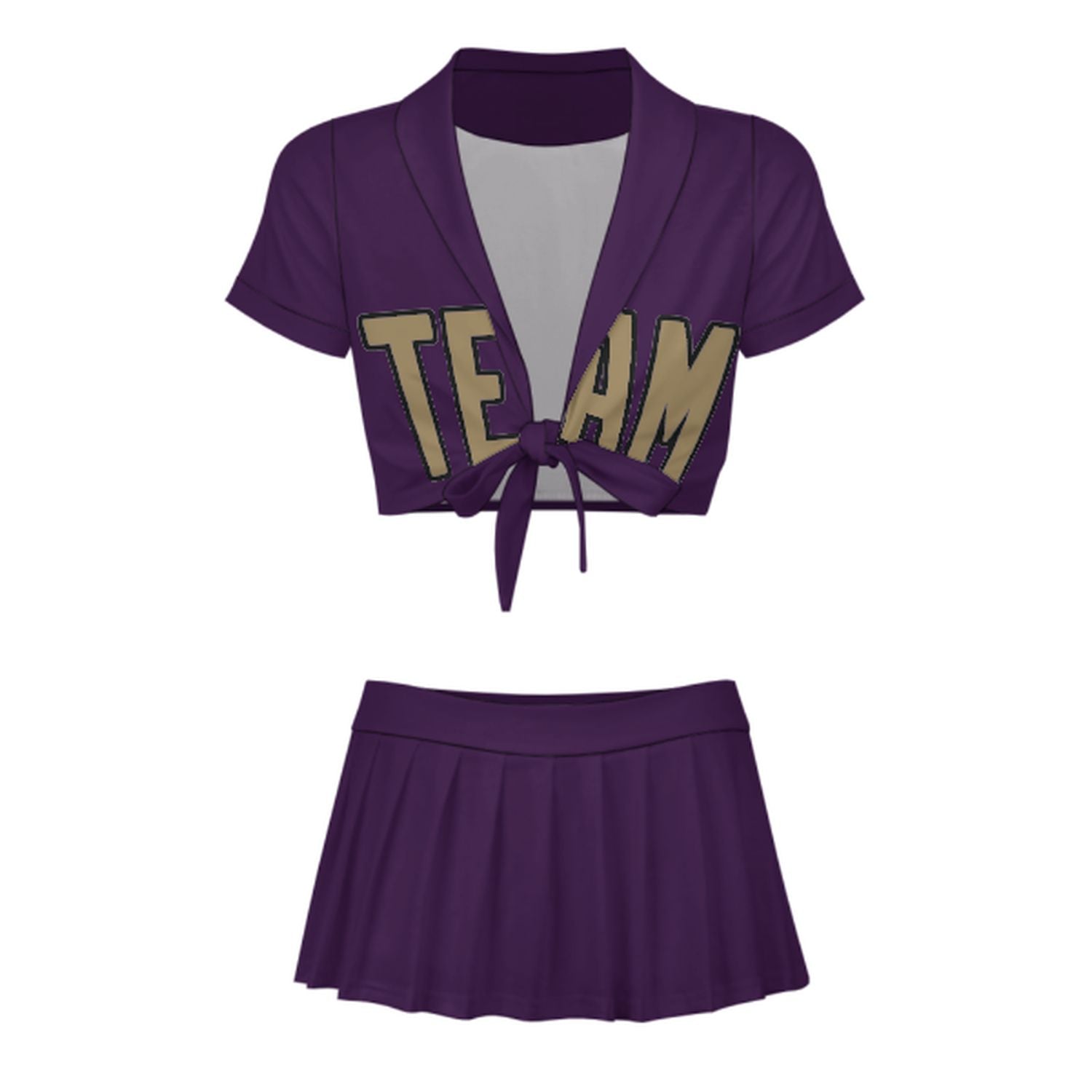 Maßgeschneidertes Lila Hellkhaki Cheerleader Outfit Set