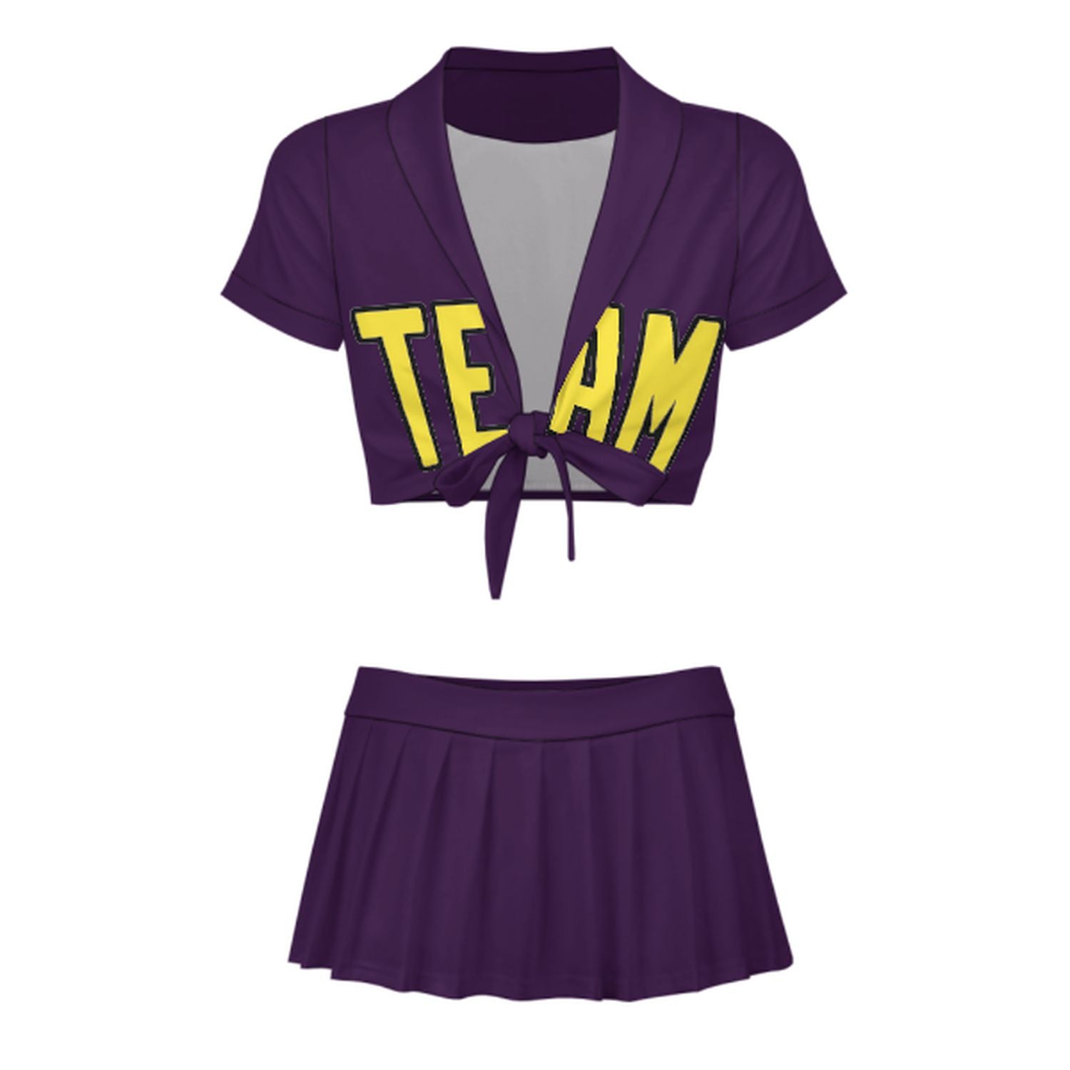 Maßgeschneidertes Lila Blassgelb Cheerleader Outfit Set