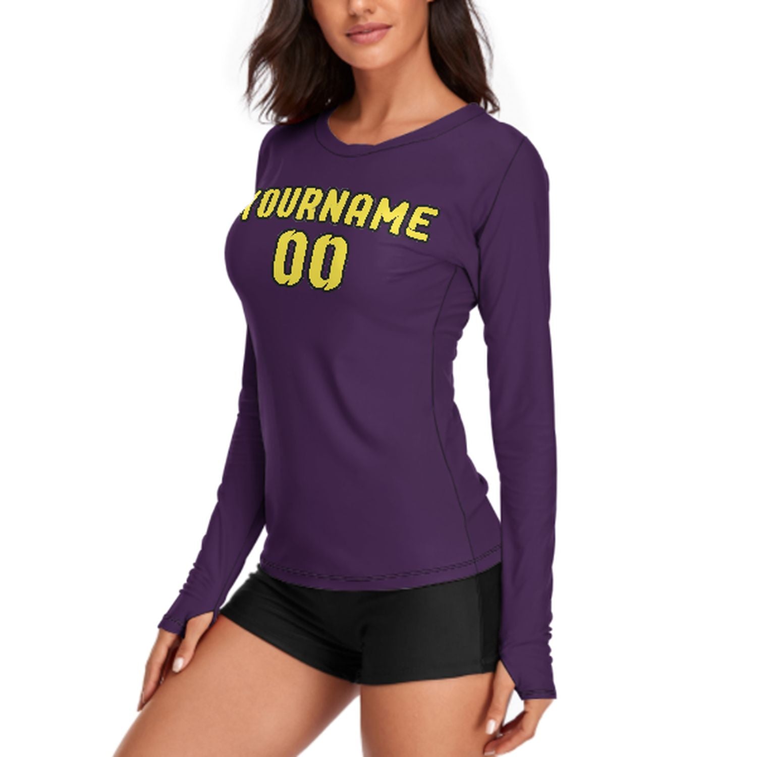 Maßgeschneidertes Lila Blassgelb Damen Langarmshirt