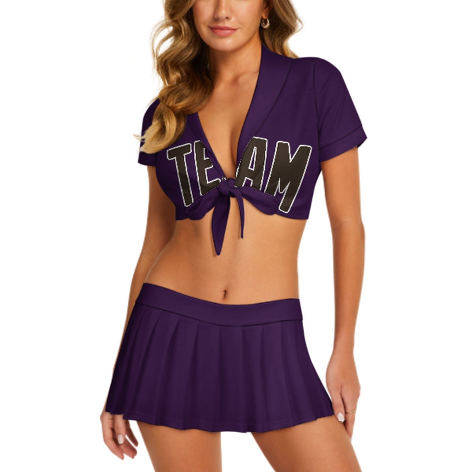 Maßgeschneidertes Lila Braun Cheerleader Outfit Set