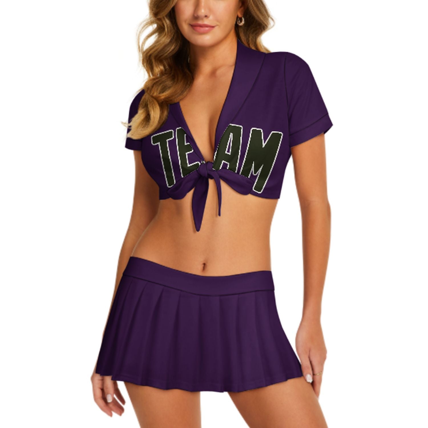 Maßgeschneidertes Lila Dunkles Oliv Cheerleader Outfit Set