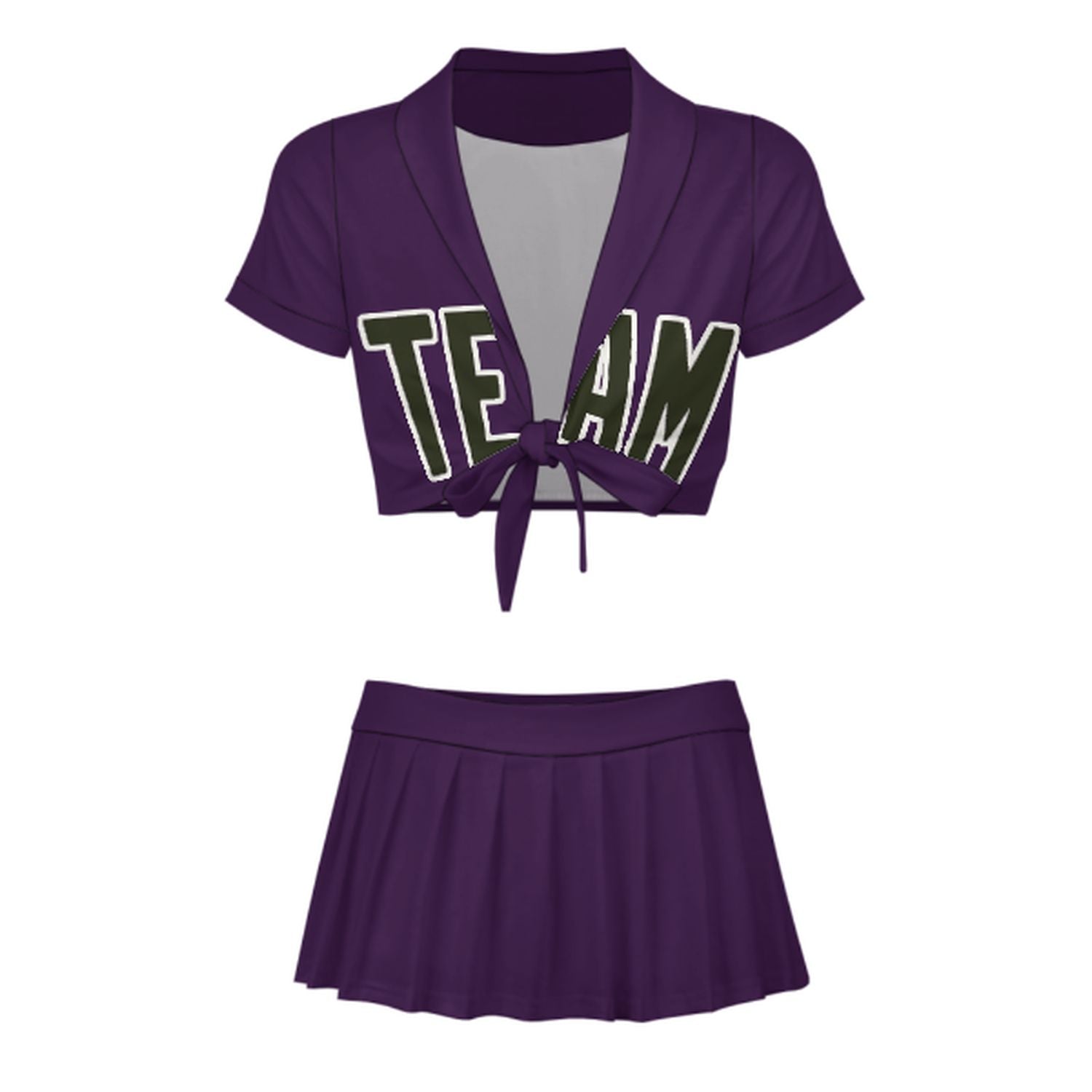 Maßgeschneidertes Lila Dunkles Oliv Cheerleader Outfit Set