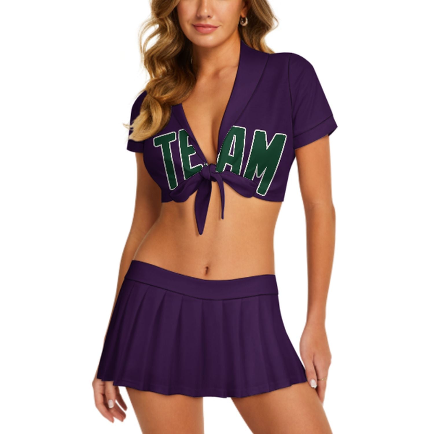 Maßgeschneidertes Lila Moosgrün Cheerleader Outfit Set